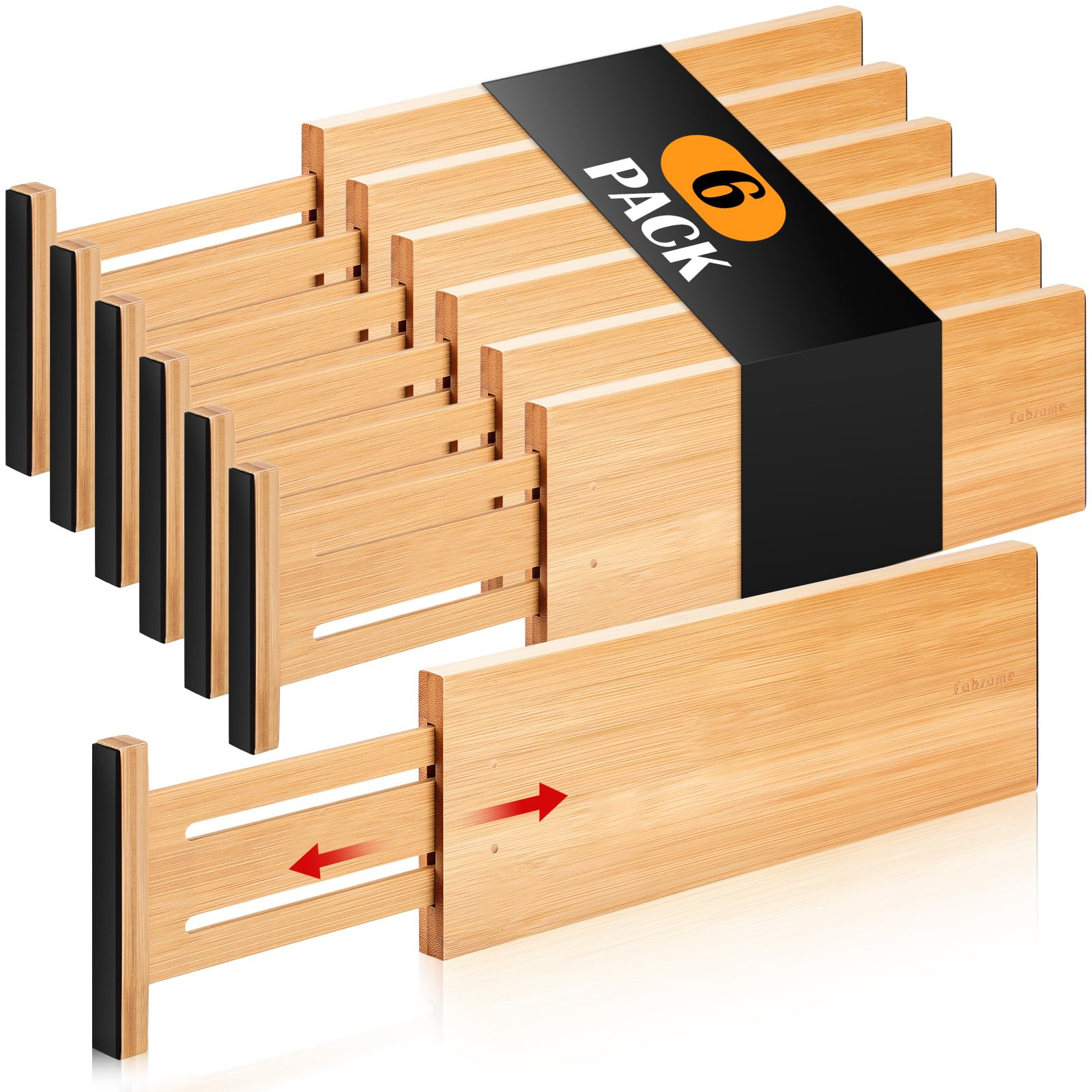 Fabsome Dresser Drawer Organizers 6 Pack, 4.65'' High Adjustable from 12.5-17 Bamboo Drawer Dividers for Clothing Baby Clothes,