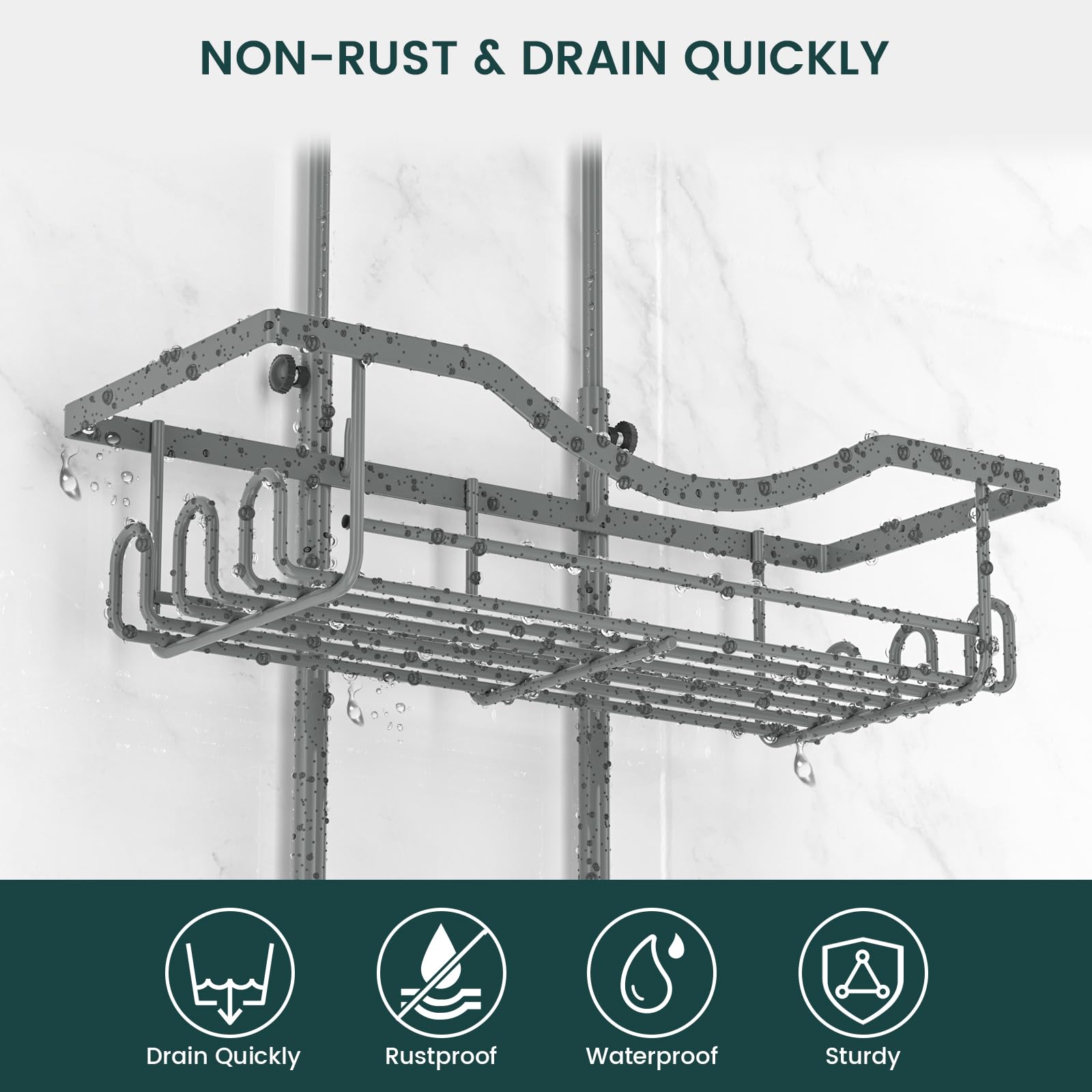 Reinhardt Shower Caddy Hanging Adjustable, Extended Length Rustproof Shower Caddy Over Shower Head With Hooks Soap Holder, Large