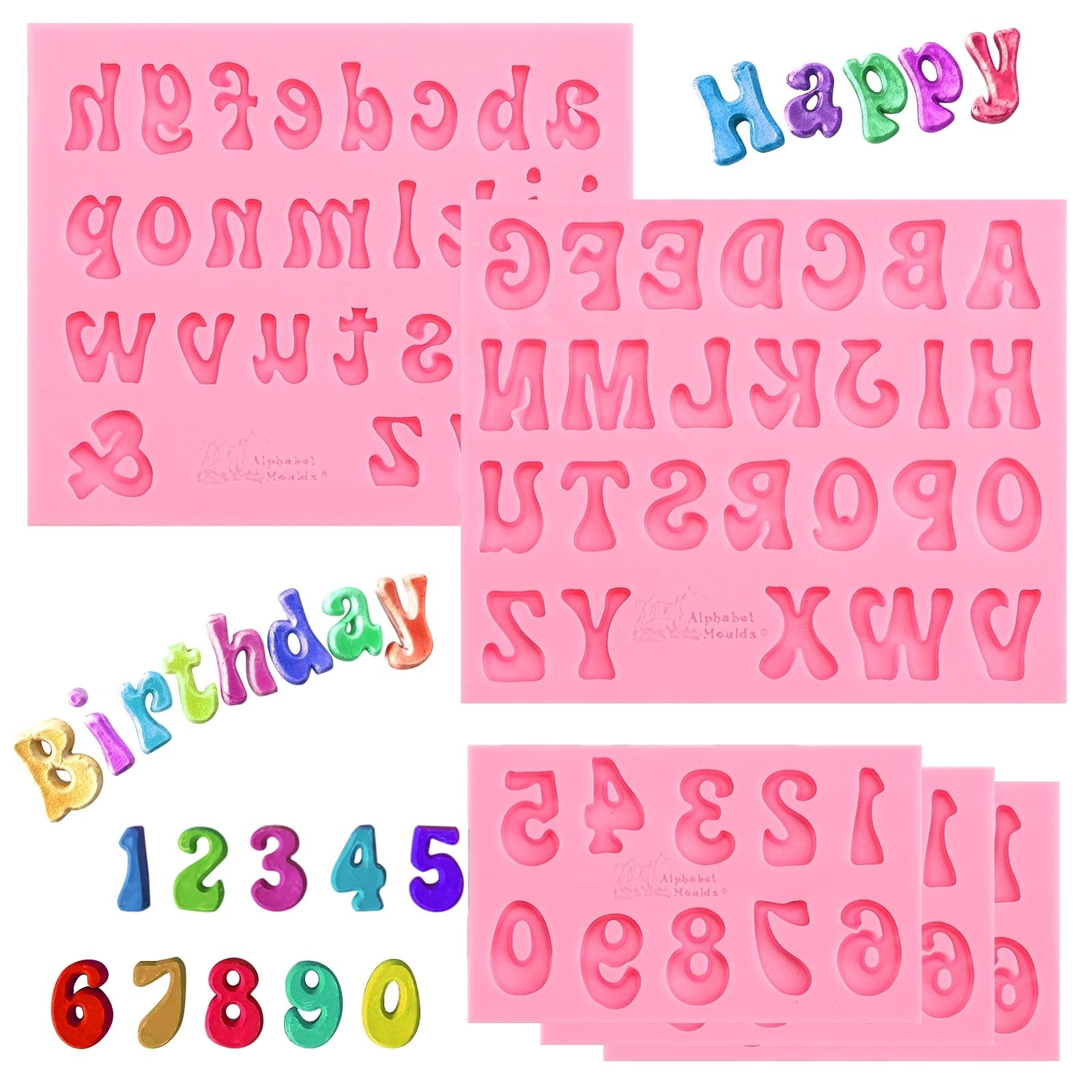 5 Pieces Small Letters Molds And Numbers Silicone Molds,0-9 Numbers, Uppercase And Lowercase Alphabet Baking Molds For Candy, Ch