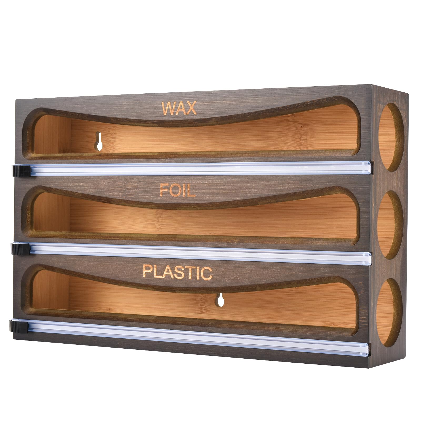 Cozee Bay Bamboo Wrap Dispenser With Cutter, Plastic Wrap Organizer, Aluminum Foil Organization, And Wax Paper Dispenser Holder