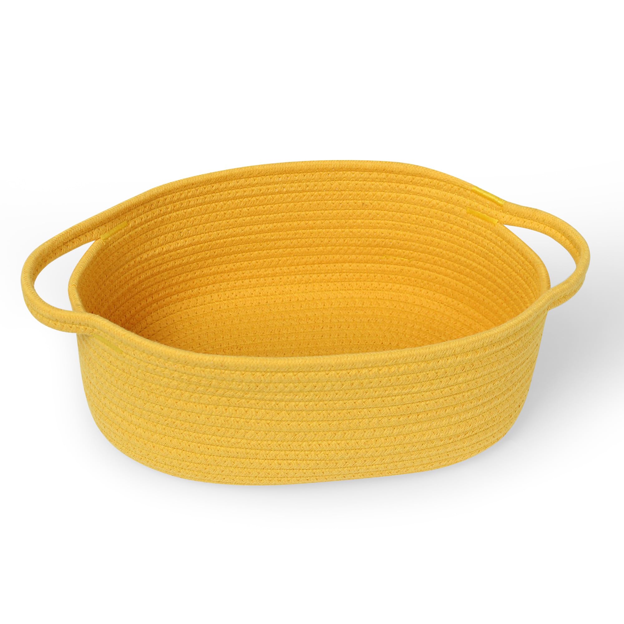 MEGASKET Yellow Woven Basket, 13 x 9 x 5 Baskets for Gifts Empty, Cute Cotton Rope Cat Dog Toy Bin Box, Small Woven Bin for Orga