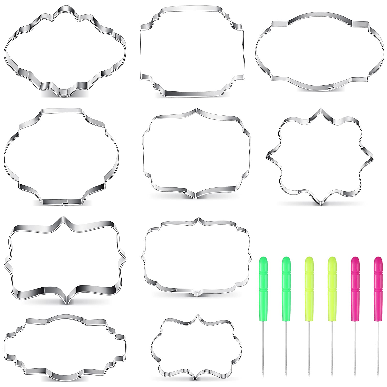 10 Pieces Plaque Frame Cookie Cutter Stainless Steel Biscuit Cutter Fondant Cake Decorating Tools And 6 Pieces Sugar Stirring Pi