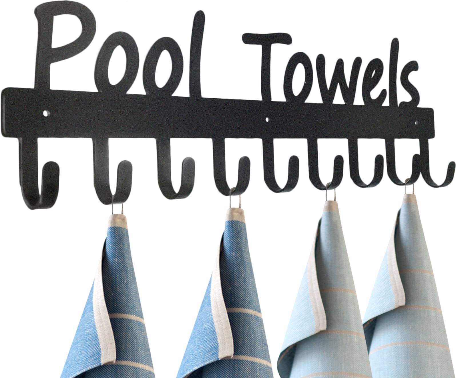 Greatmh Black Pool Towel Rack Outdoor Towel Rack For Pool Towel Hooks Towel Hanger For Bathrobes Clothes 9 Hooks