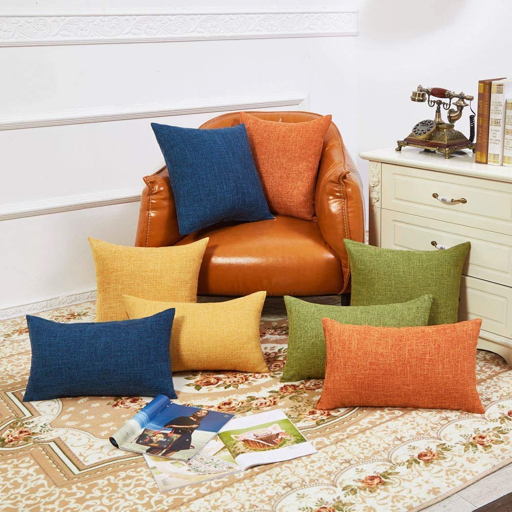 Anickal Set Of 2 Green Pillow Covers Rustic Linen Decorative Square Throw Pillow Covers 20X20 Inch For Sofa Couch Decoration