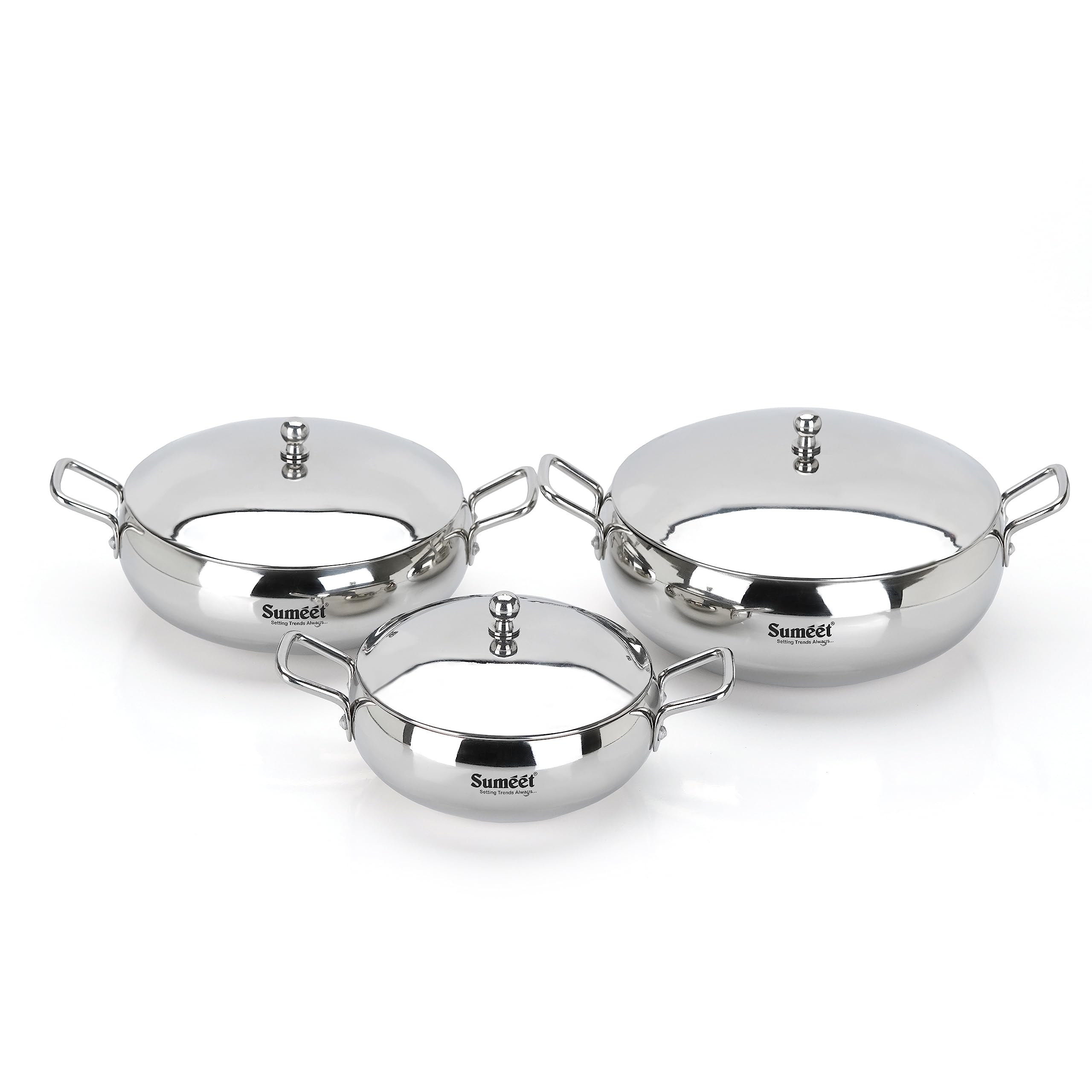 Sumeet Stainless Steel Cook And Serve 5Pc Handi Set With Lids 1   1.35  1.7  2.1  2.8  2.8 Liter
