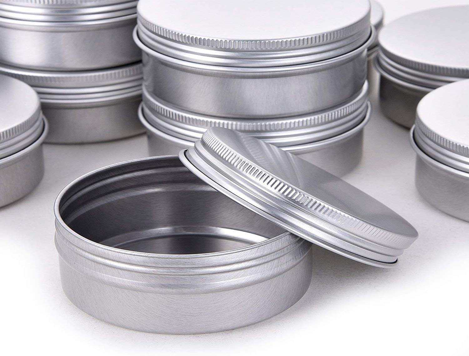 Silver 2 Ounce Aluminum Tin Jar Refillable Containers 60Ml Aluminum Screw Lid Round Tin Container Bottle For Cosmetic,Lip Balm,