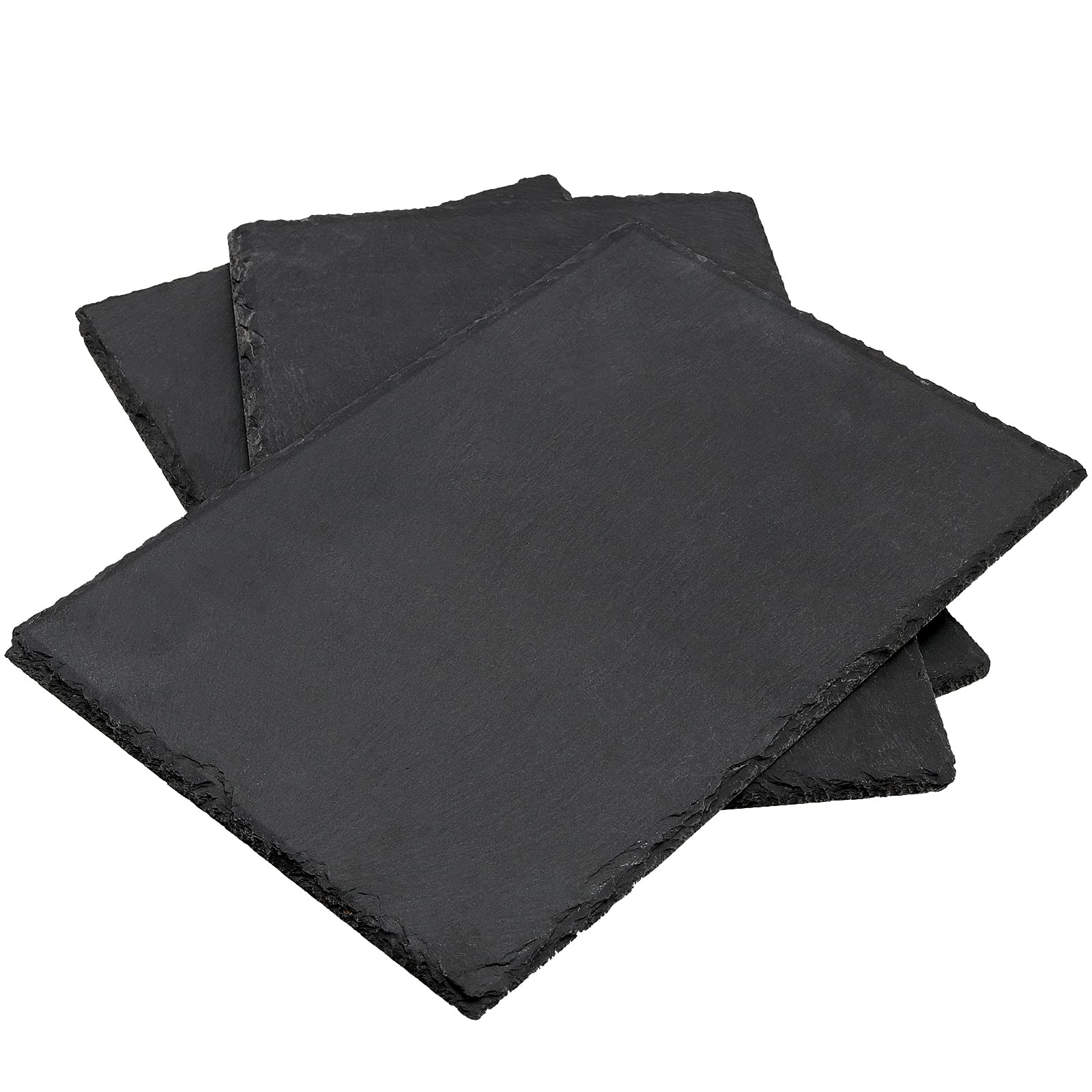 Pingeui 6 Pcs 12 X 8 Inches Black Slate Cheese Board, Rectangular Slate Stone Serving Plates With Natural Edge, Modern Slate Che