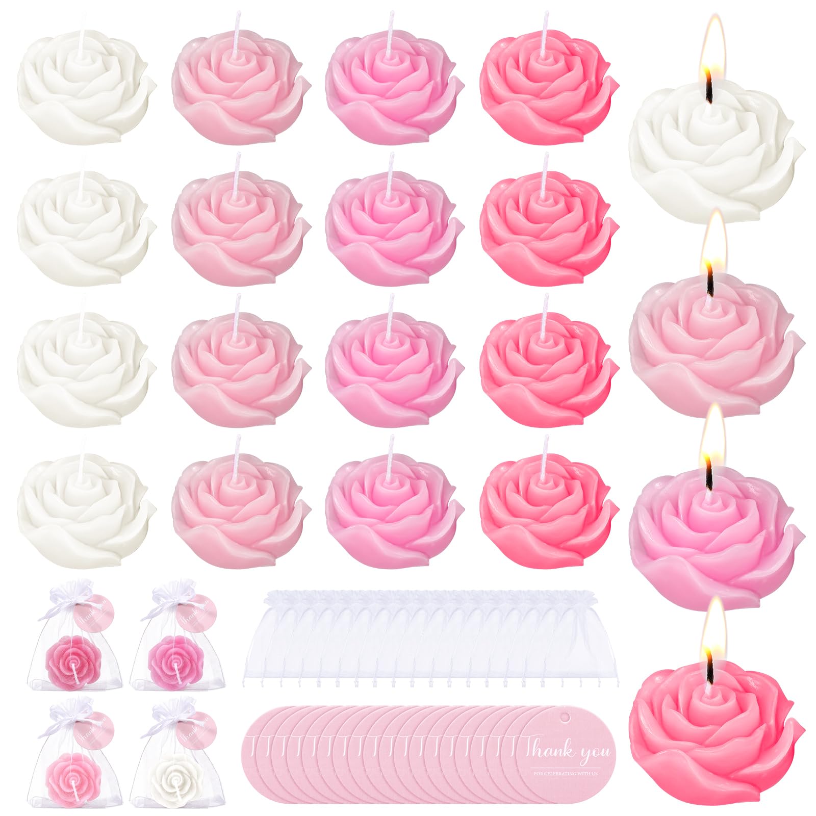 Treela 24 Set Flower Candles Wedding Favor for Guests Mini Pink Rose Shaped Tealight Candles for Return Gift Wedding Birthday Br