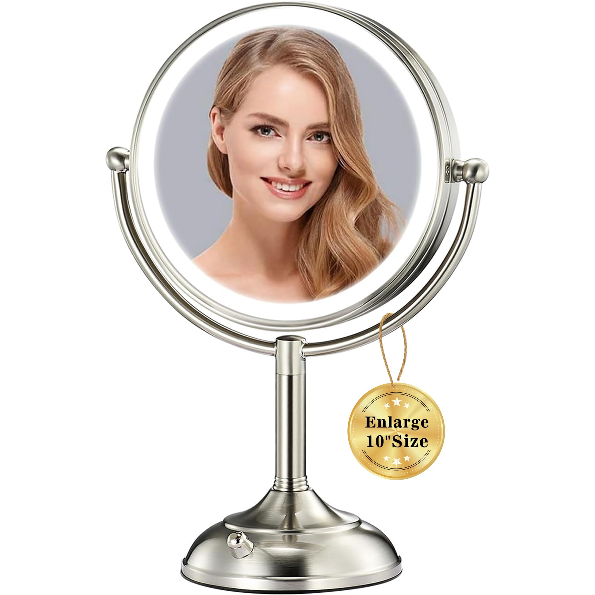 Vesaur 10'' Extra Large 17'' Tall Lighted Makeup Mirror, 1X/5X Undistorted Magnifying Vanity Mirror With 3 Colors High Brightnes