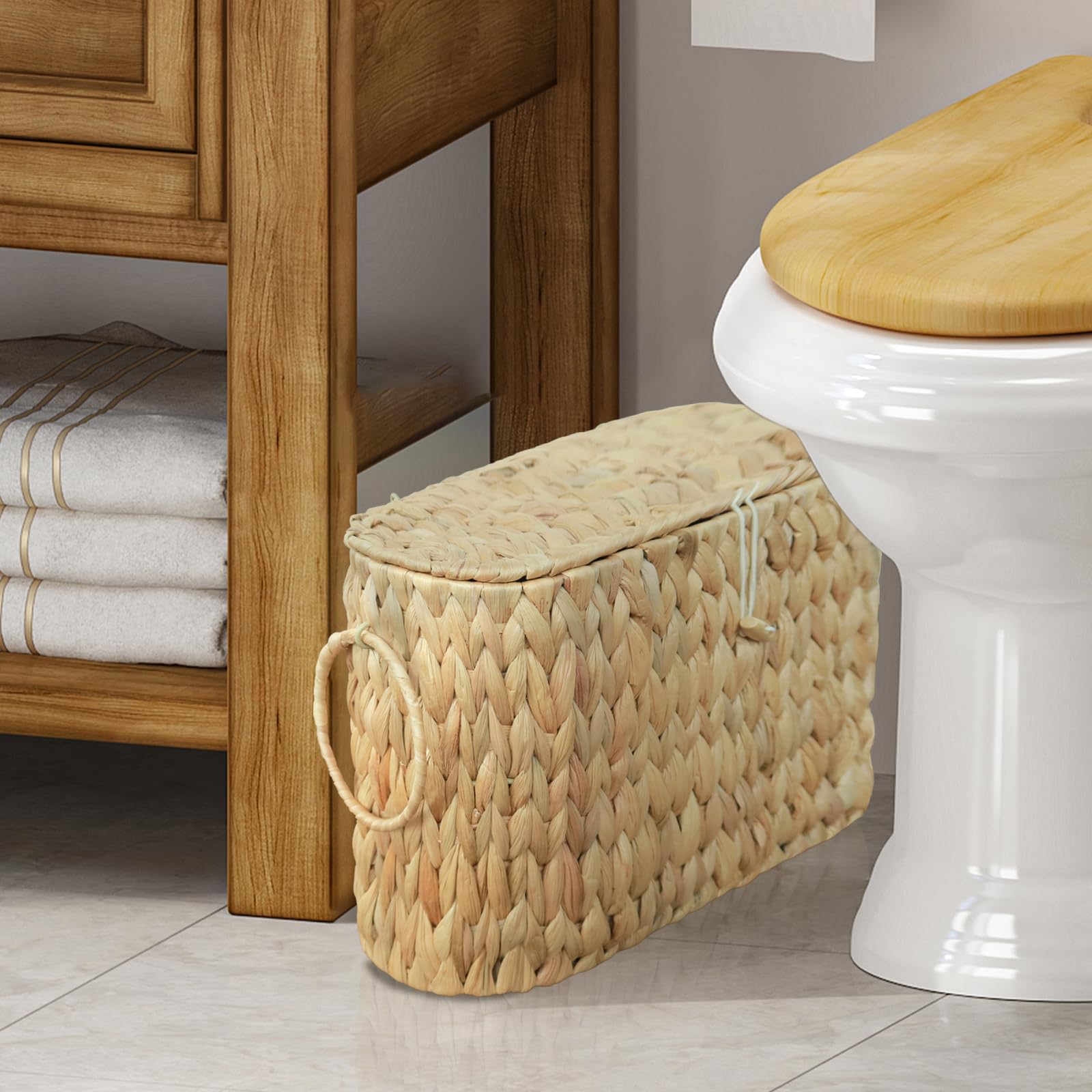 Coeusy Toilet Paper Basket-Wicker Toilet Paper Storage With Lid,Decorative Farmhouse Boho Bathroom Toilet Paper Holder Basket,Wo