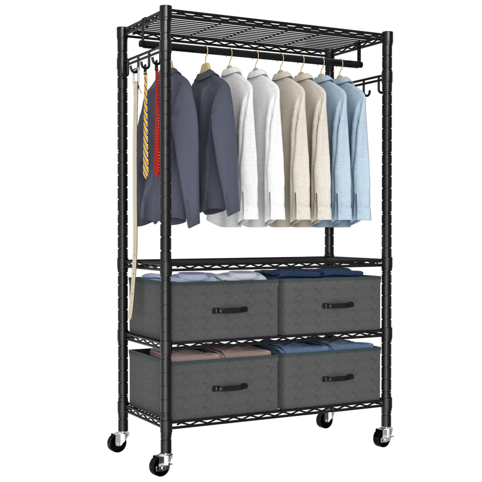 VyGrow Clothes Rack, Heavy Duty Clothing Rack for Hanging Clothes, 4-Tier Adjustable Closet Organizer with 4 Drawers | Hanging R