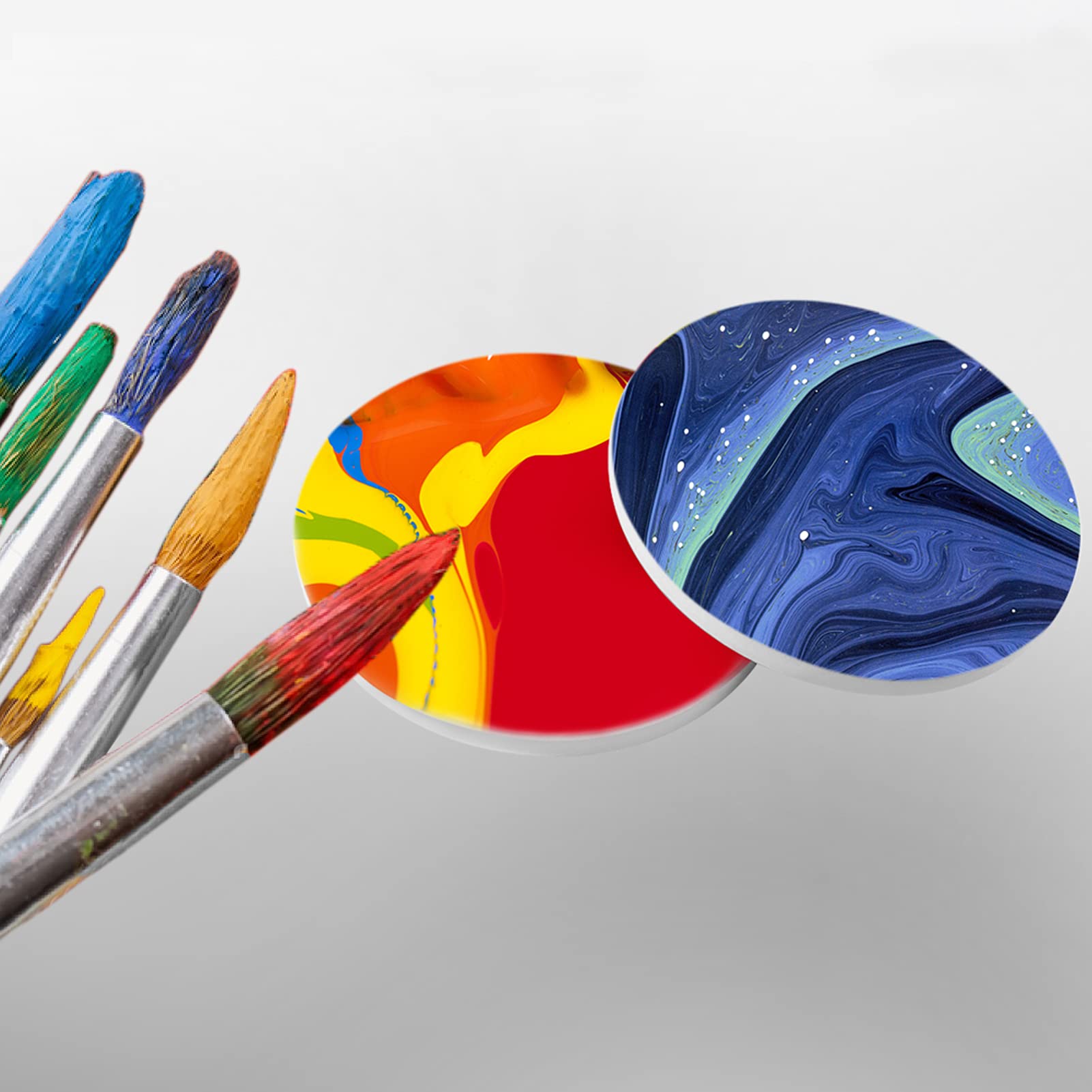 Atemws Coasters For Drinks Absorbent With Holder,Set Of 6 White Marble Coaster 4 '' Modern Circle Drinks Coasters Ready-To-Paint