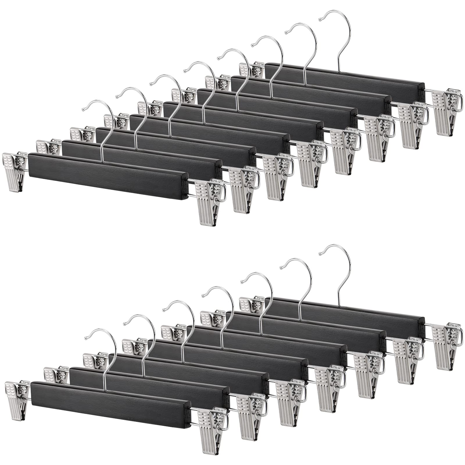 Tosnail 15 Pack 14-Inches Natural Wooden Hangers Skirt Pants Clothes Hangers With Clips Jeans Hangers - Black