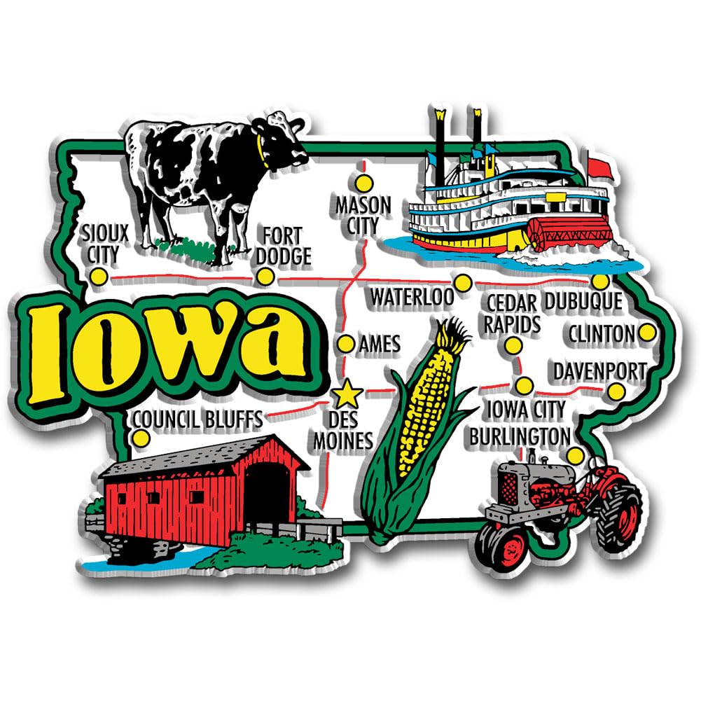 Iowa Jumbo State Magnet By Classic Magnets, 3.8'' X 2.7'', Collectible Souvenirs Made In The Usa