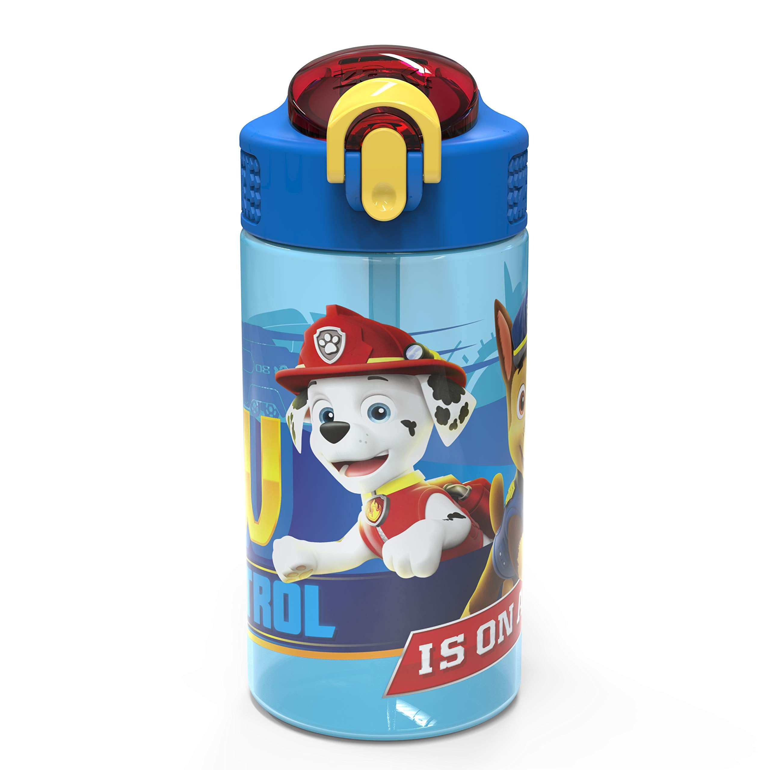Zak Designs 16oz Kids Durable Plastic Spout Cover and Built-in Carrying Loop, Leak-Proof Water Bottle Design for Travel (16 oz, 