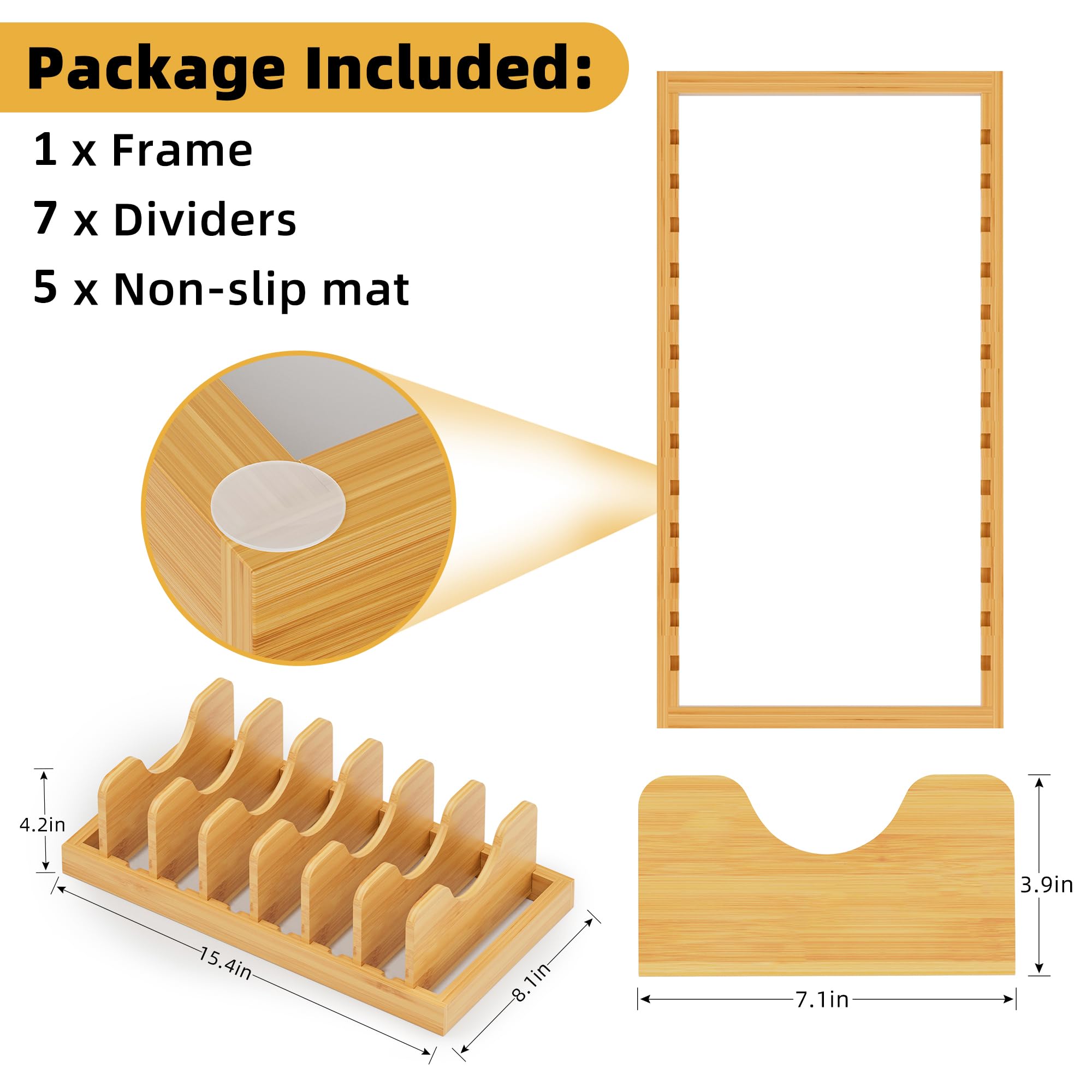 Bamboo Pot Lid Organizer Pot Lid Holder, Pot And Pan Organizer Drawer Organizer For Pot Lids, Pans, Cutting Boards & Baking Shee