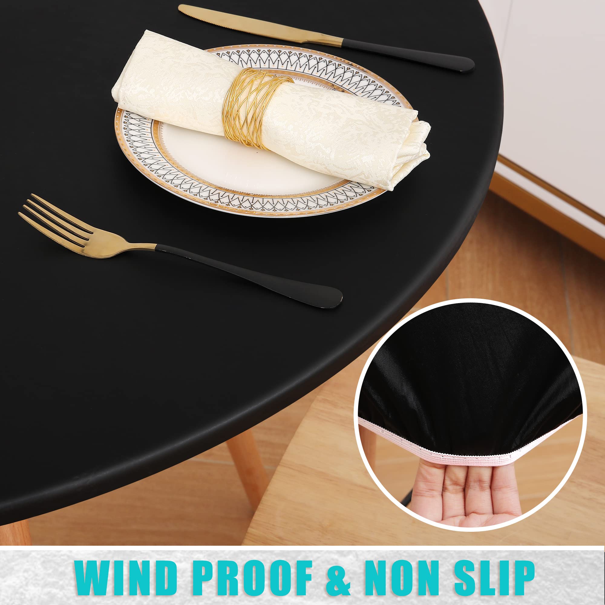 Smiry Round Table Cloth Cover, Elastic Fitted Flannel Backed Vinyl Tablecloths For 45''-56'' Round Tables, Waterproof Wipeable T