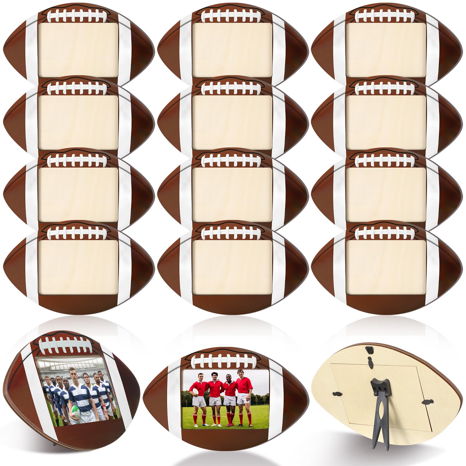 Qunclay 12 Pcs Football Picture Frame Wooden Photo Rugby Frame Sport Picture Tabletop Gifts for Athlete Coach Team Sports Party,