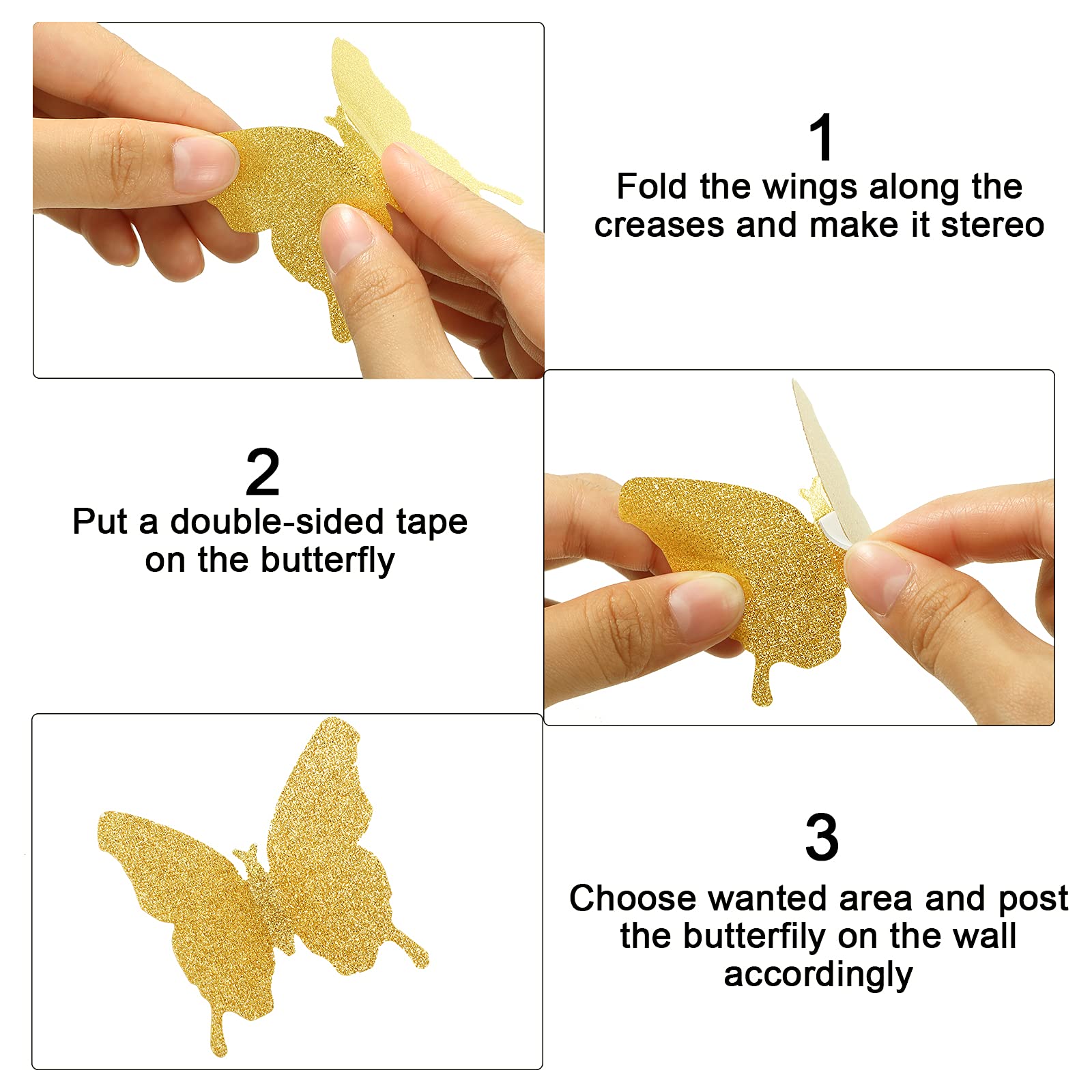 48 Pieces Butterfly Wall Decor Diy Mirror 3D Butterfly Stickers Removable Decals For Home Bedroom Bathroom Living Room Decor(Gli