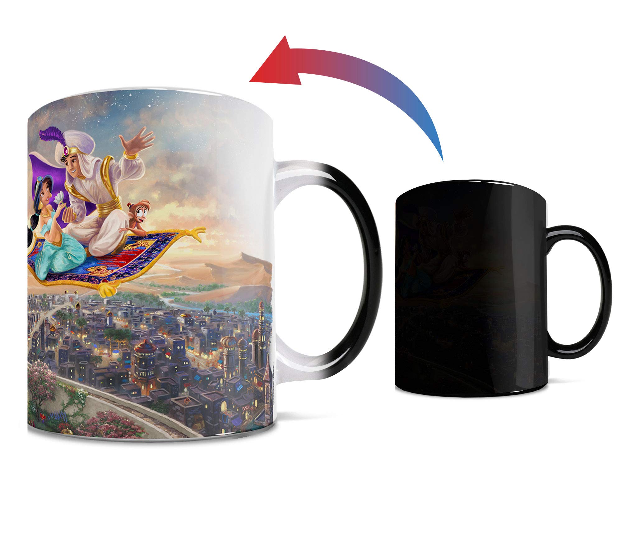 Morphing Mugs Disney - Aladdin - Princess Jasmine - A Whole New World - Thomas Kinkade - One 11 oz Color Changing Heat Sensitive