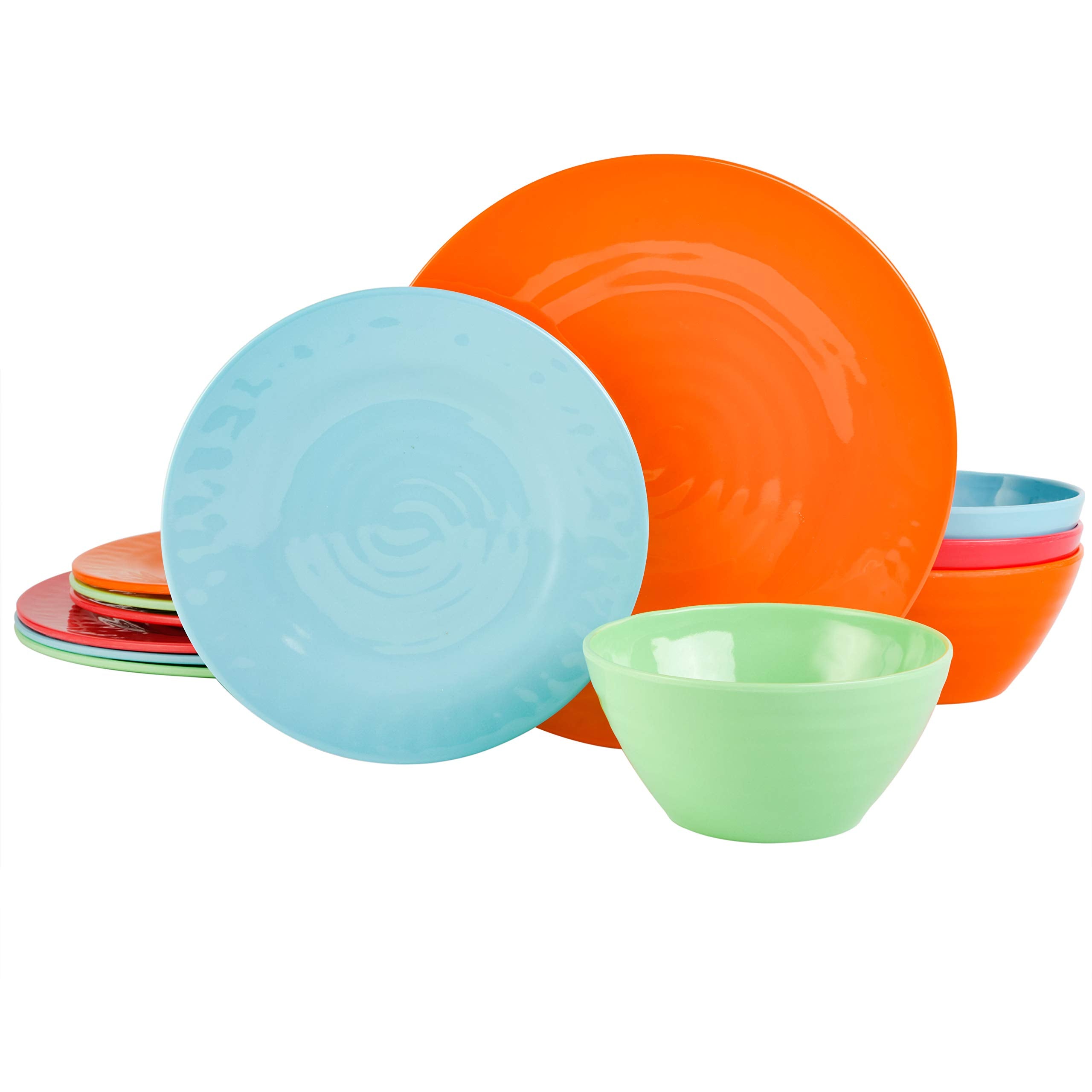 Gibson Home Brist Melamine Plastic Dinnerware Set, Service For Four (12Pcs), Assorted Ii