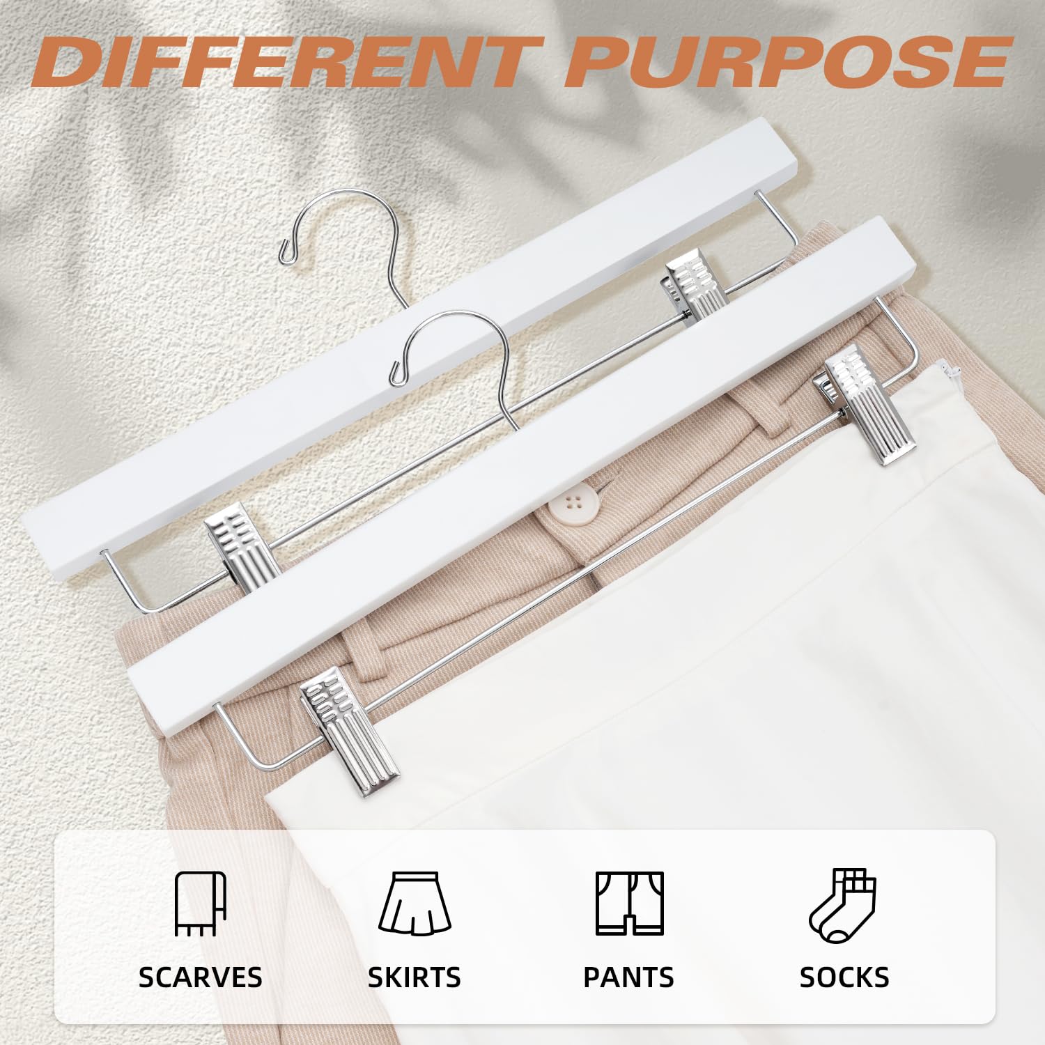 Bagail Wooden Pants Hangers With Adjustable Clips, 360Swivel Hook Space Saving Skirt Holders With Anti-Rust Clips For Trousers,
