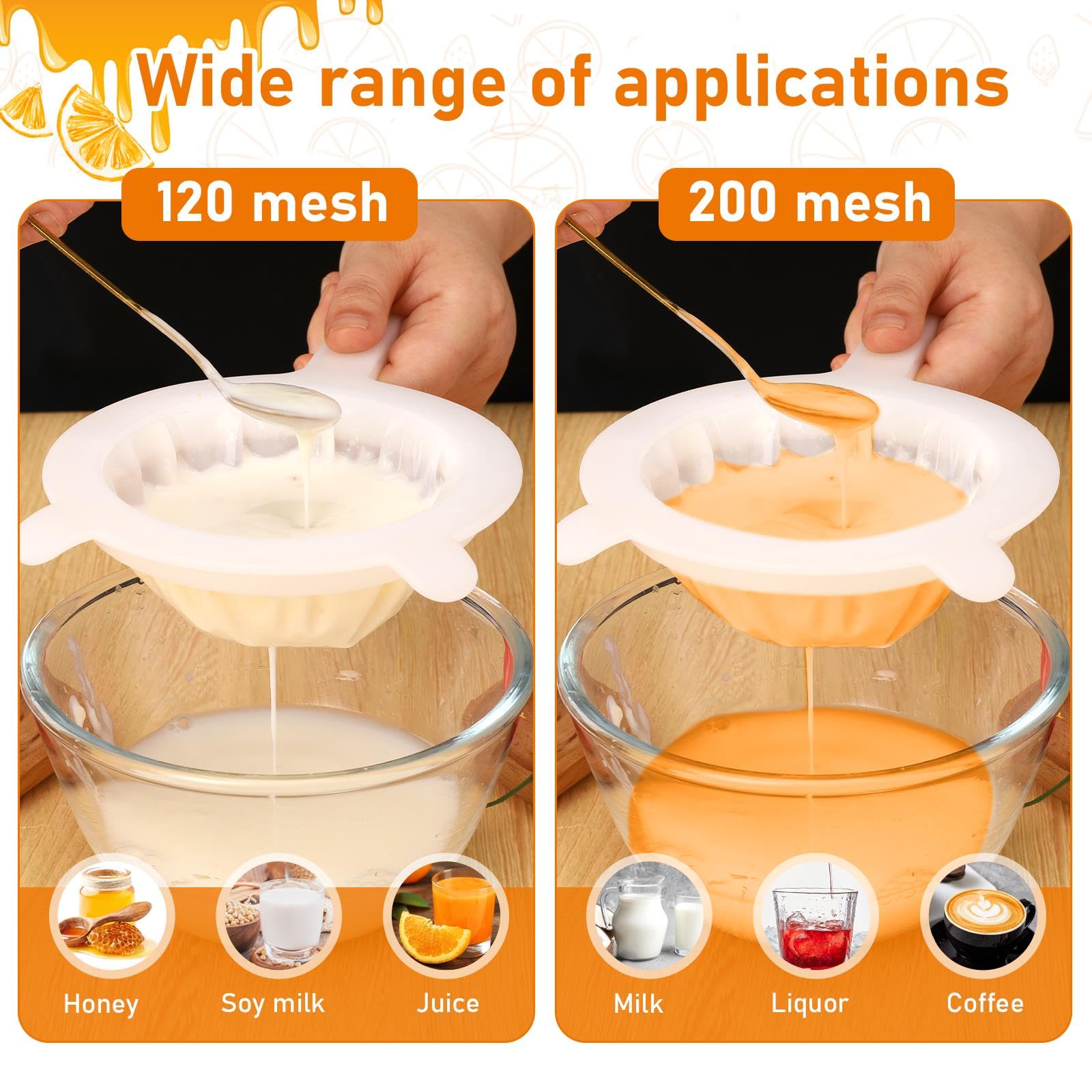 2 Pack Ultra Fine Mesh Juice Strainer Plastic Nylon Food Strainer Yogurt Mesh Strainer With Handle For Kitchen Juicing 120/200 M
