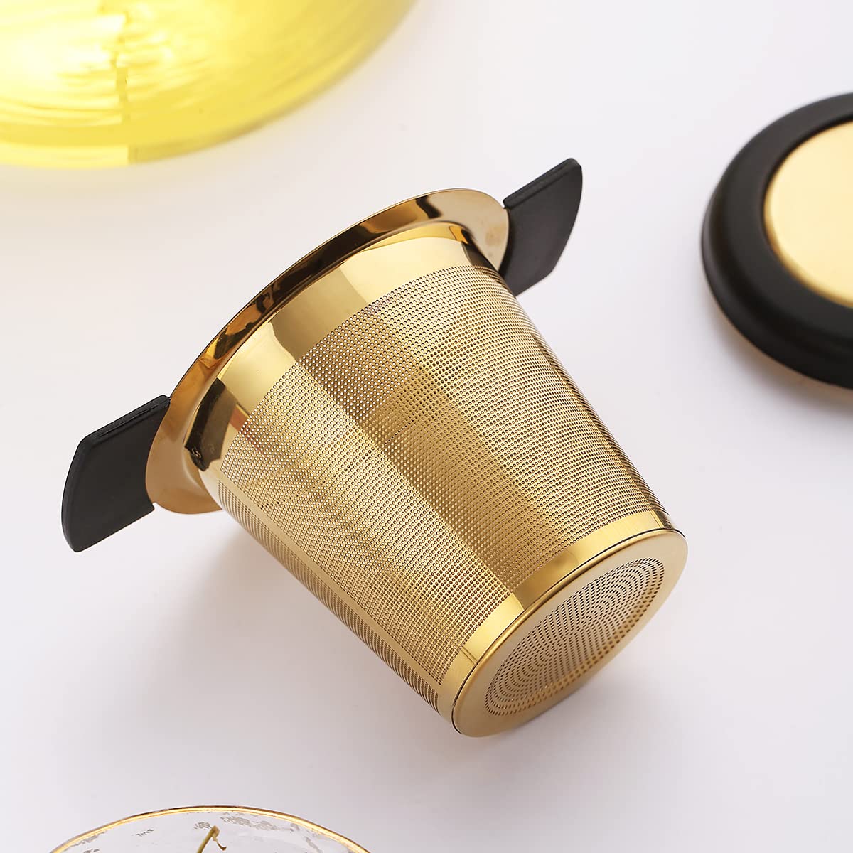 Kyraton Gold Tea Infuser For Loose Tea, Stainless Steel Titanium Golden Plating Loose Leaf Tea Steeper Strainer, Coffee Infuser