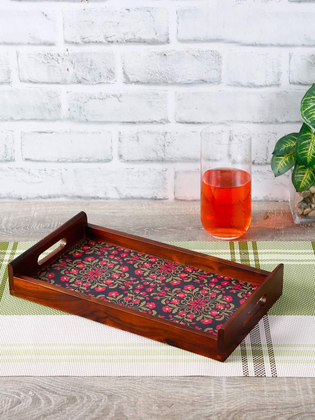 Reinvention Factory Floral Ornament Thai Teak Wood Small Multipurpose Serving Tray