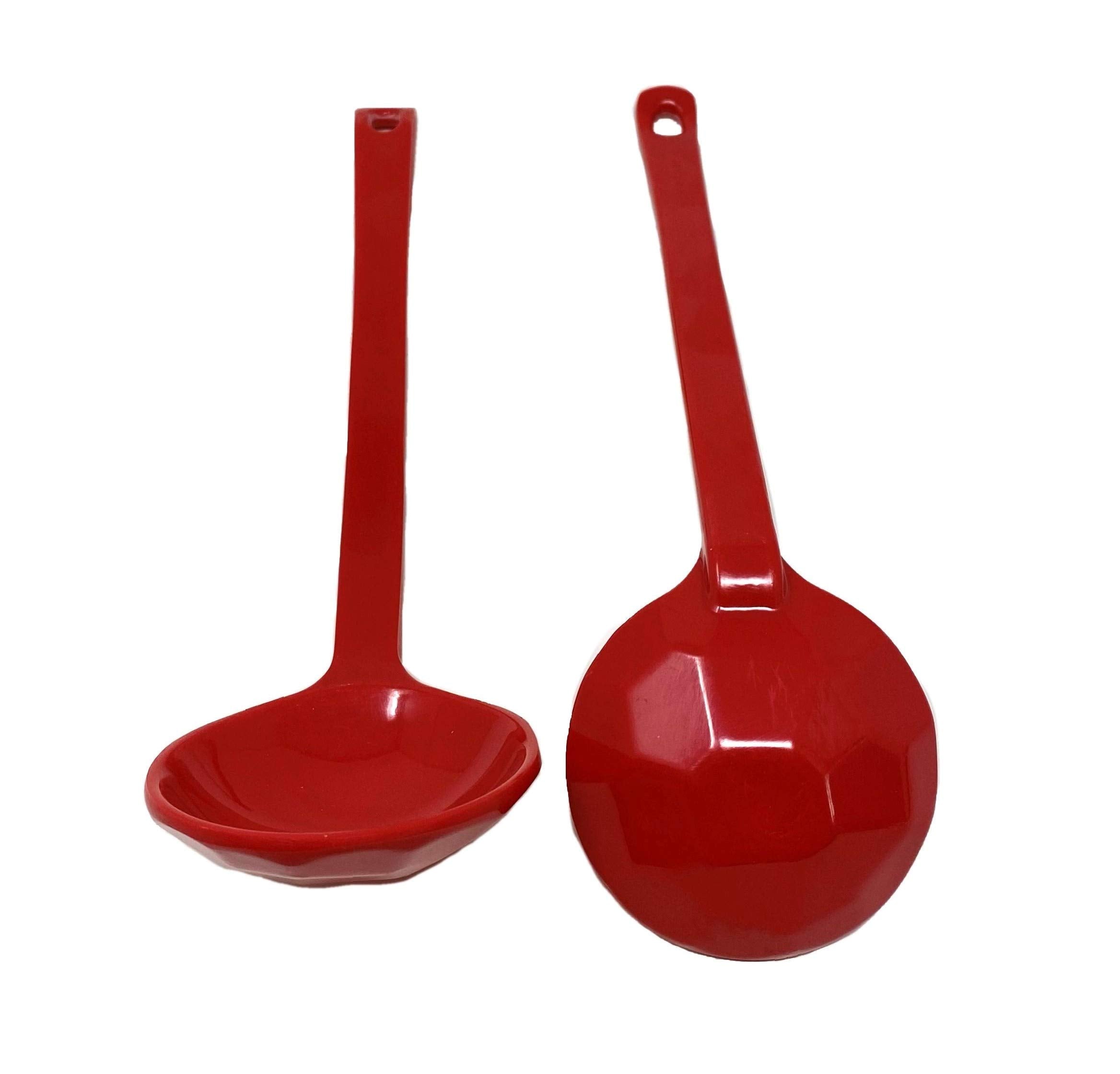 Tj Global Red Melamine Japanese Long Handle Spoons For Ramen, Soup, Hot Pot Eating, Mixing, Stirring 8.25 Inches (2 Spoons)