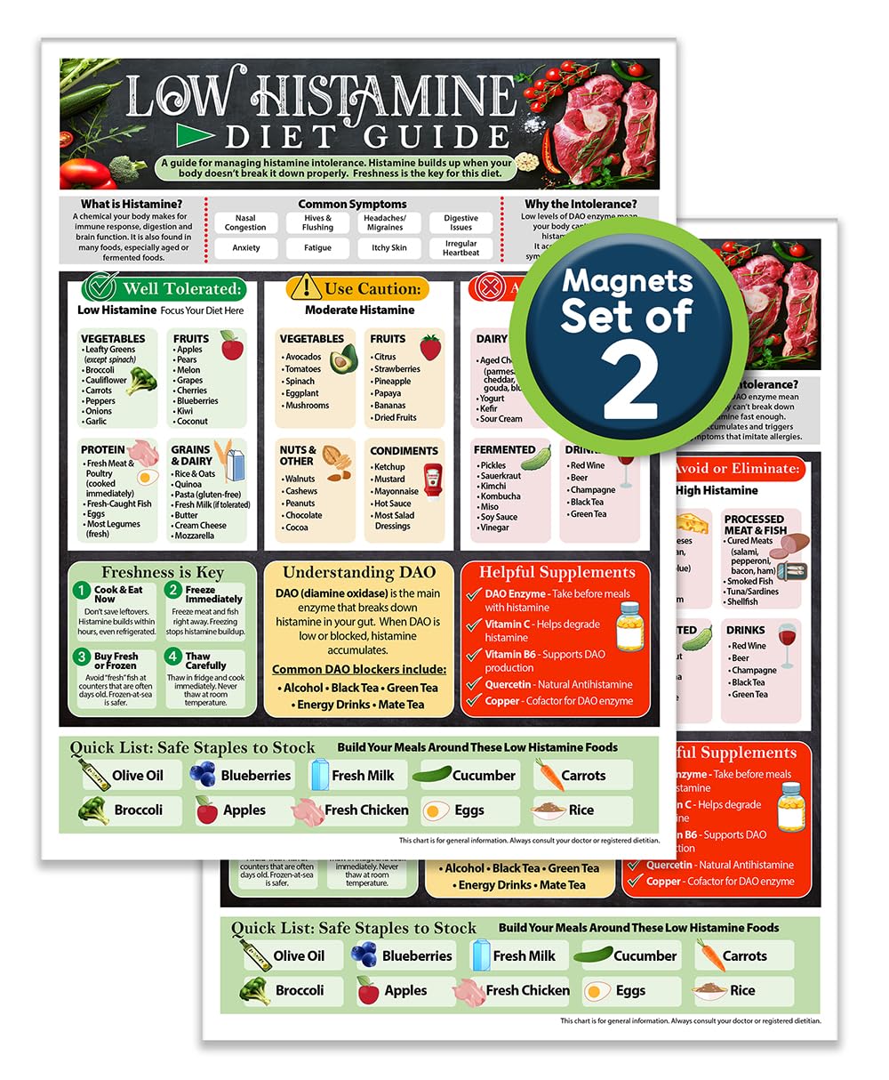 Low Histamine Diet Guide Magnet 8.5x11 Food Chart for Histamine Intolerance Foods to Eat Limit Avoid DAO Enzyme Reference Digest