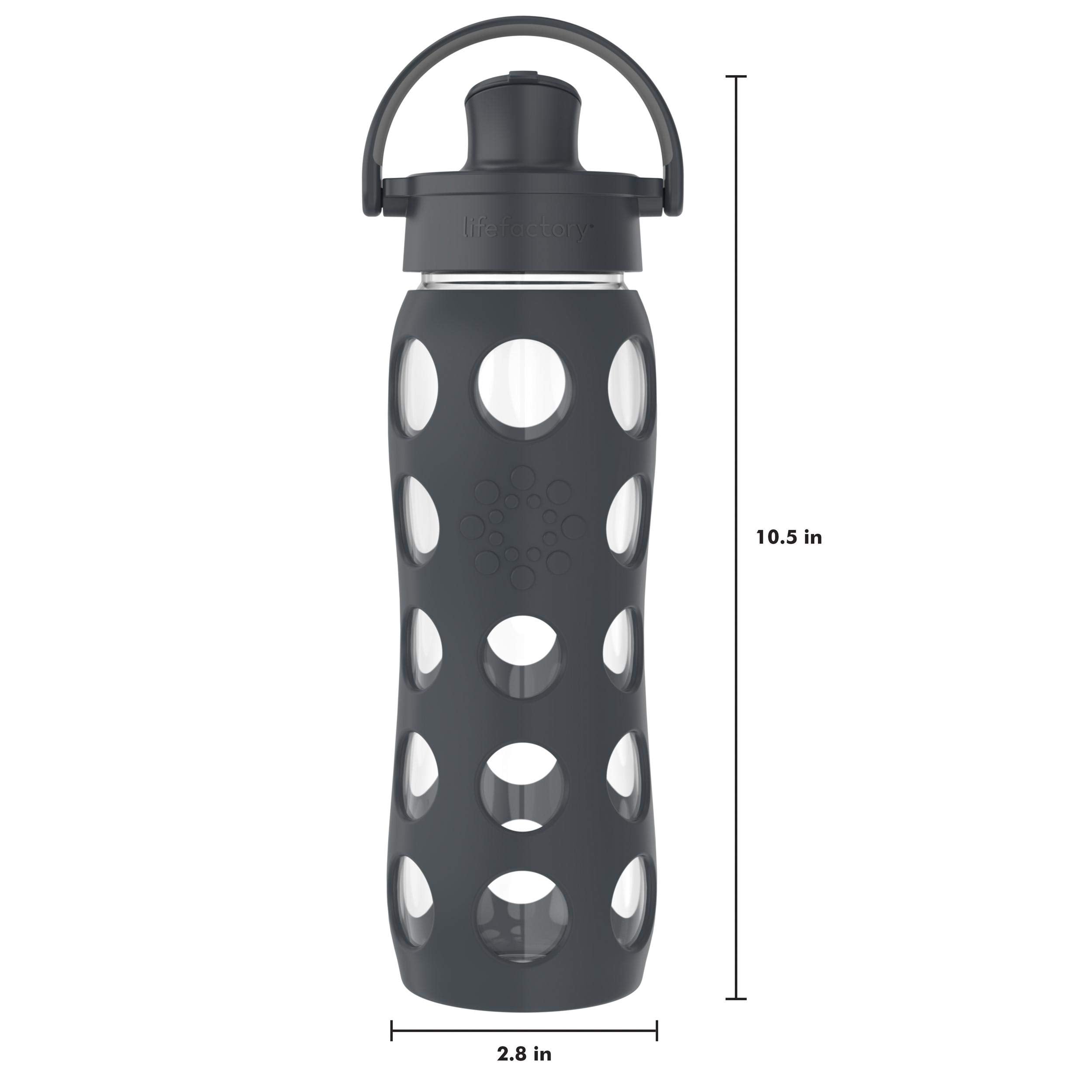Lifefactory 22-Ounce Active Flip Cap Glass Water Bottle, 22Oz, Carbon