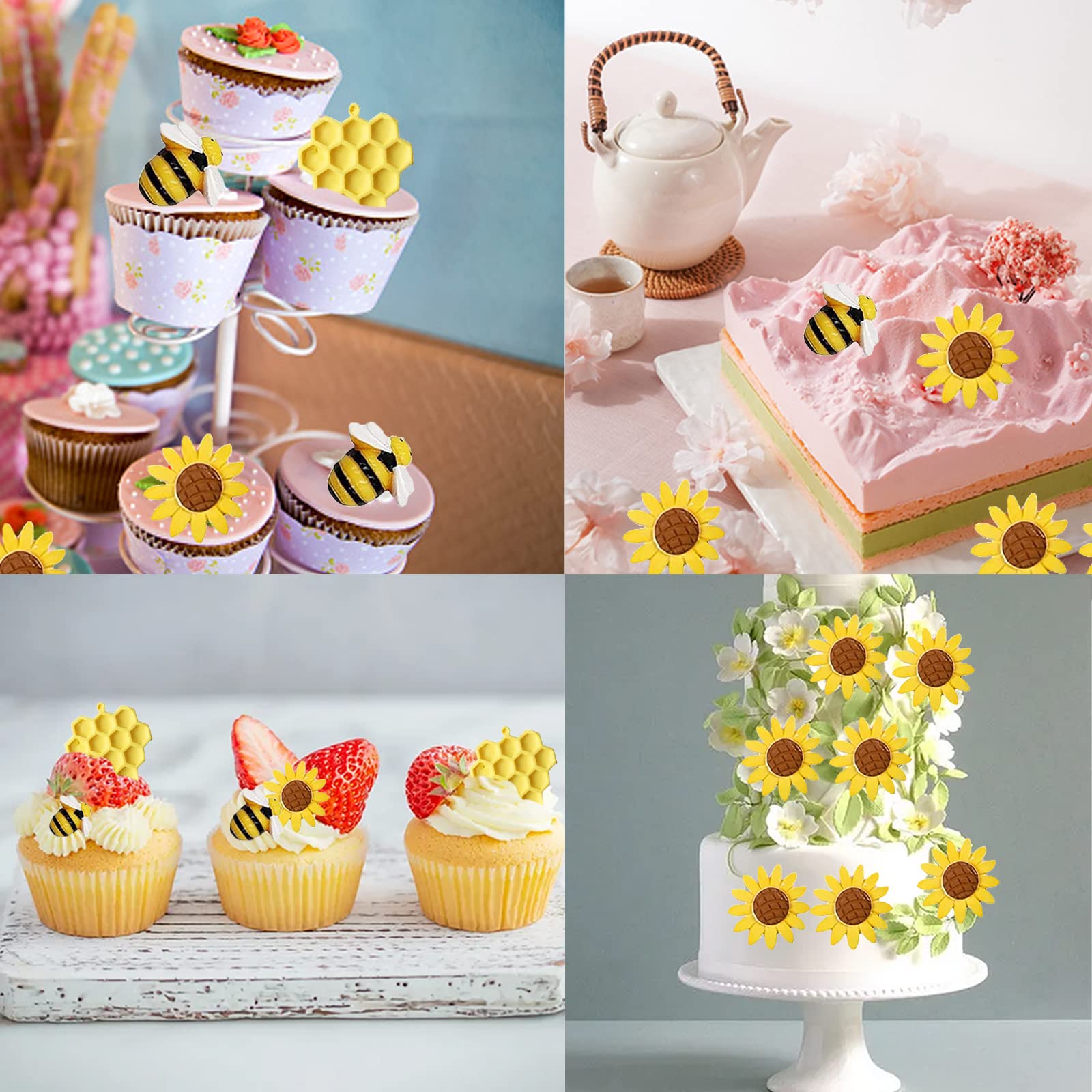 4Pieces Sunflower Honeycomb And Bee Theme Cake Silicone Mold Set For Cake Decoration Cupcake Toppers Diy Chocolate Fondant Candy