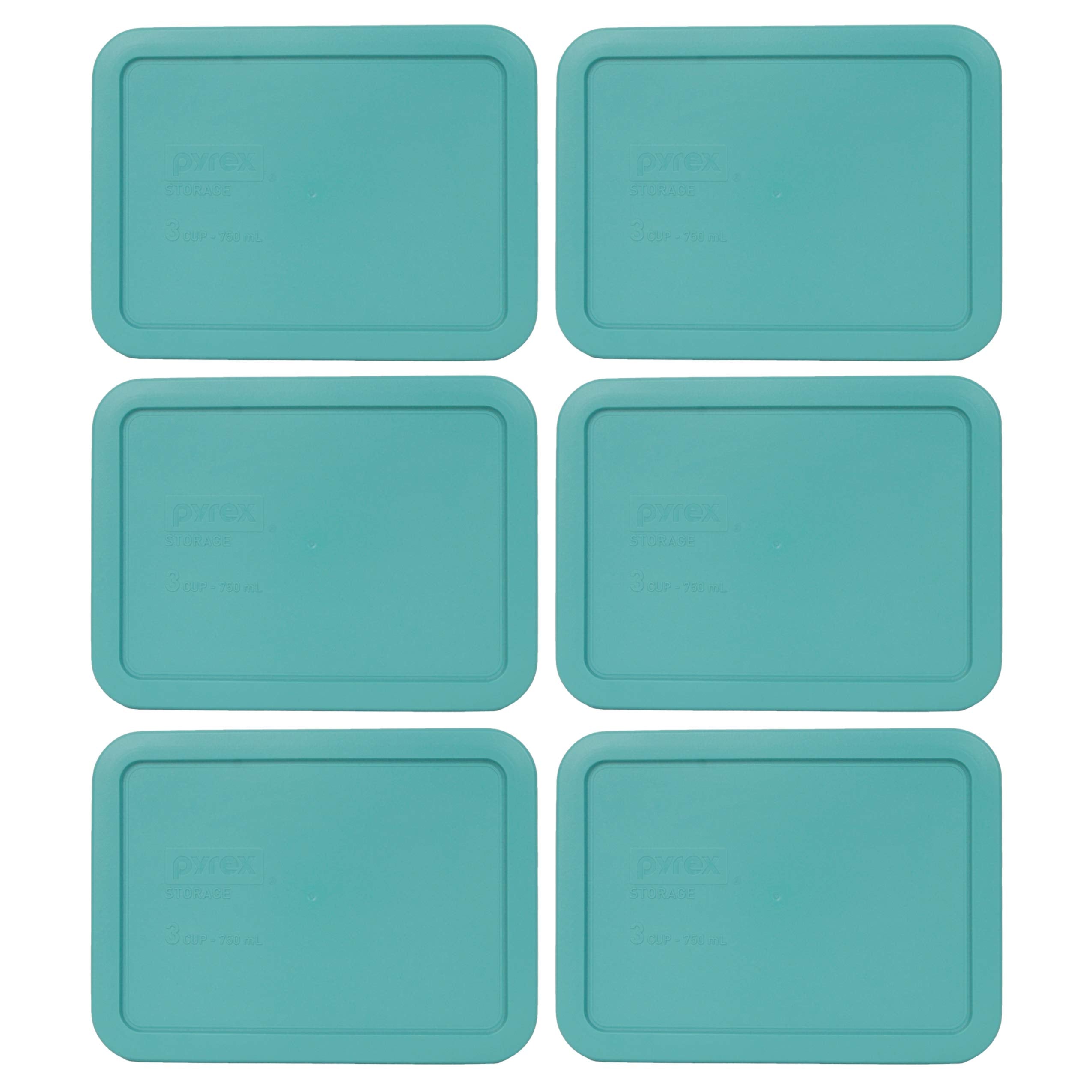 Pyrex 7210-PC 3-Cup Turquoise Plastic Food Storage Lid, Made in USA - 6 Pack