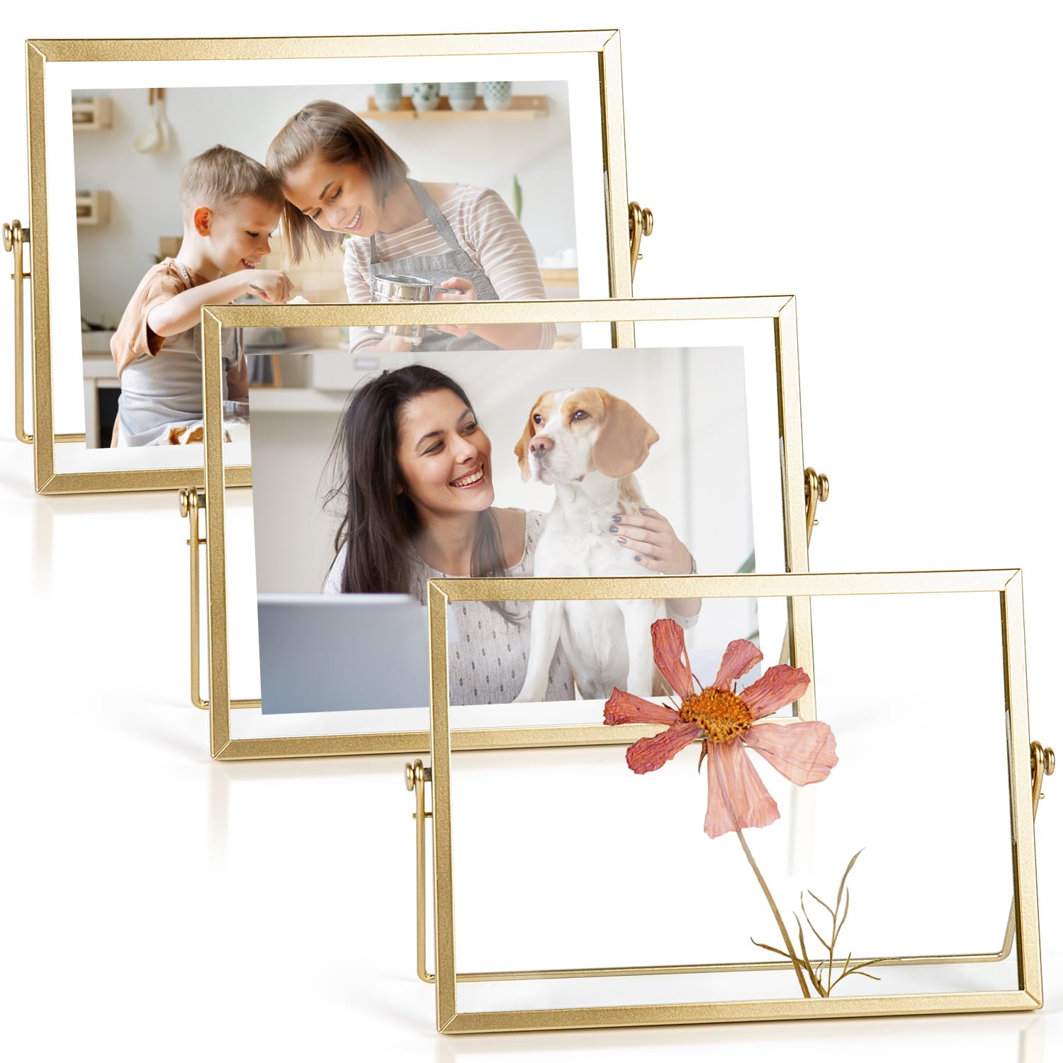 AceList 6x8 Picture Frame Set of 3 for 4x6 Picture - Gold Metal Floating Photo Frame with Glass Cover - 6x8 Frame Gold Picture F