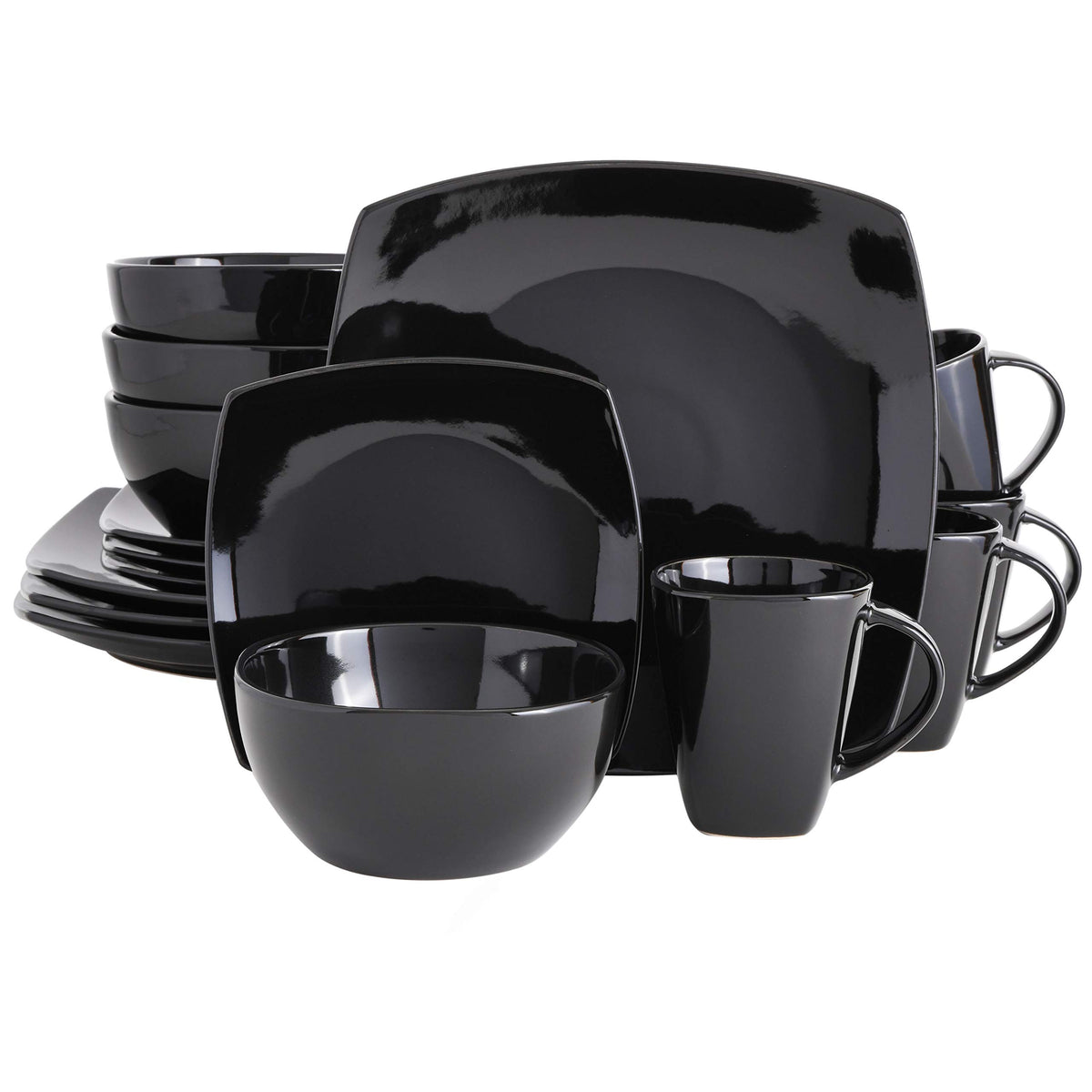 Gibson Soho Lounge Square Reactive Glaze Stoneware Dinnerware Set, Service for 4 (16pc), Black