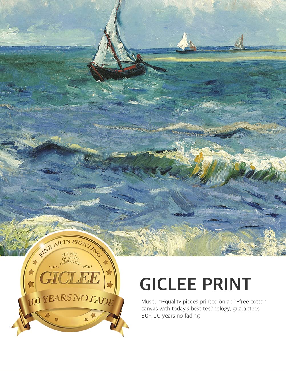 Decorarts - The Sea At Les Saintes-Maries-De-La-Mer, Vincent Van Gogh Art Reproduction. Giclee Prints Match With Golden Framed F