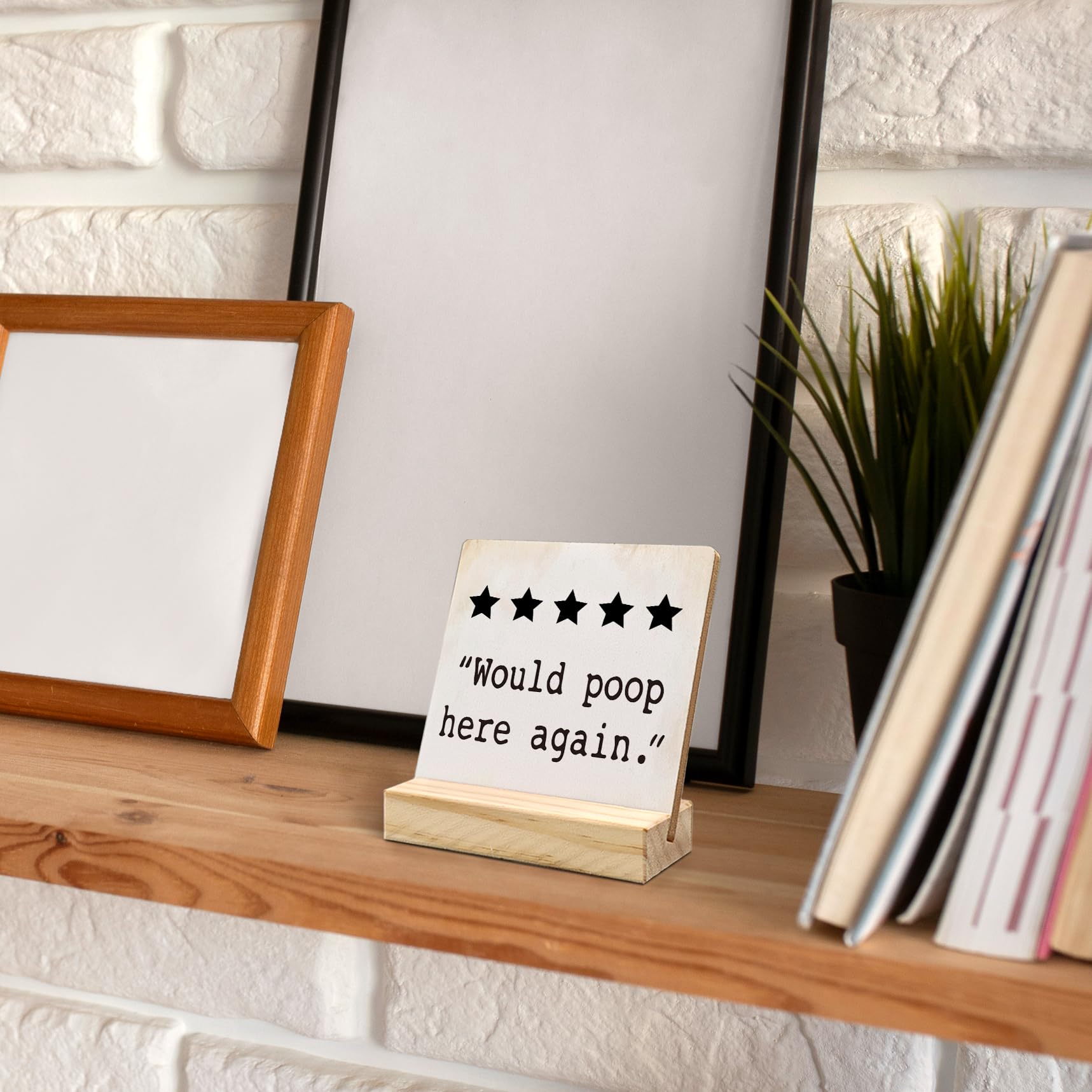 ANIANG Would Poop Here Again Bathroom Desk Decor, Funny Bathroom Signs Wood Plaque, Funny Bathroom Wooden Plaque Sign with Wood