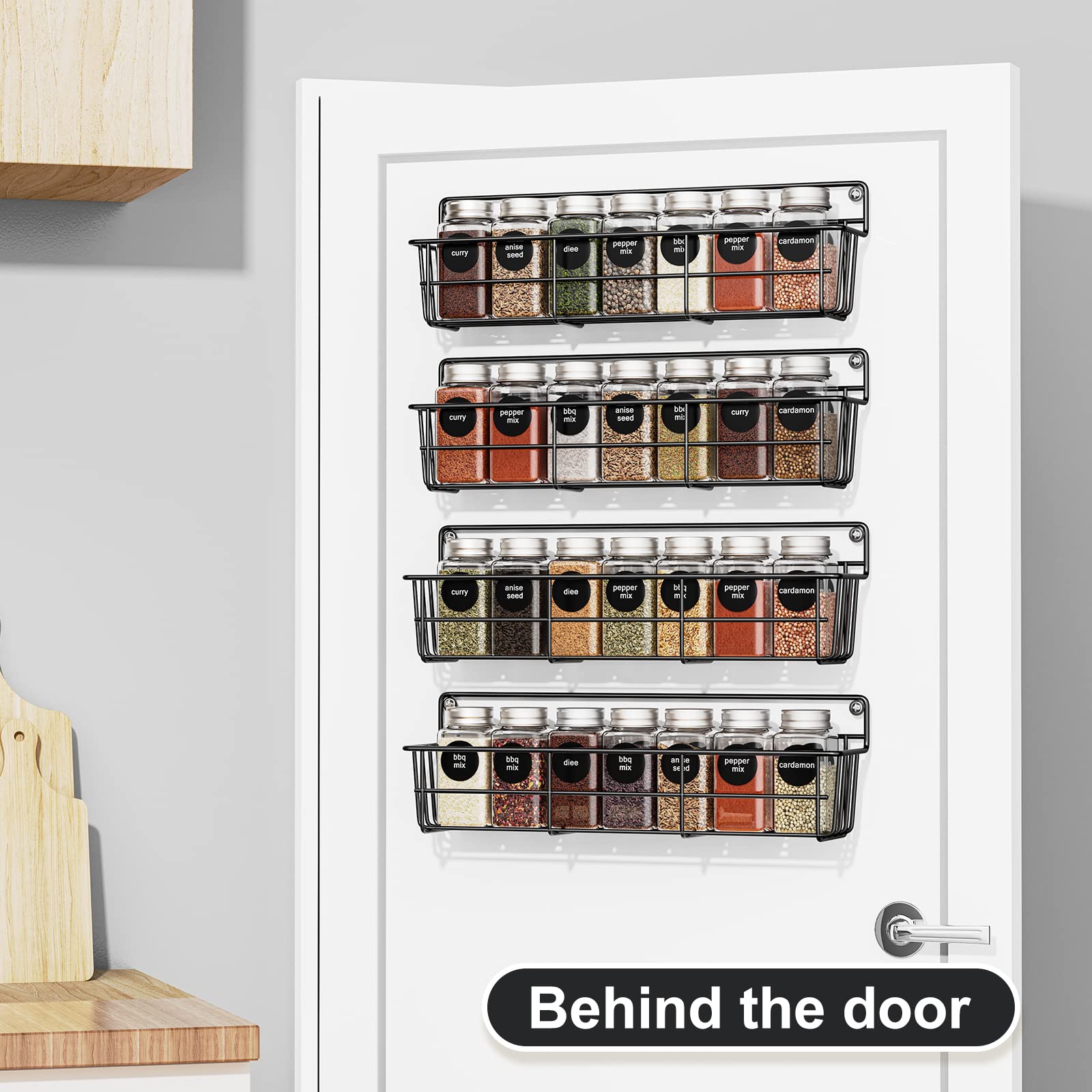 Mystozer Spice Rack Organizer Wall Mount, Hanging Spice Pantry Storage Shelf Organization, 4 Pack Space Saving Seasoning Organiz