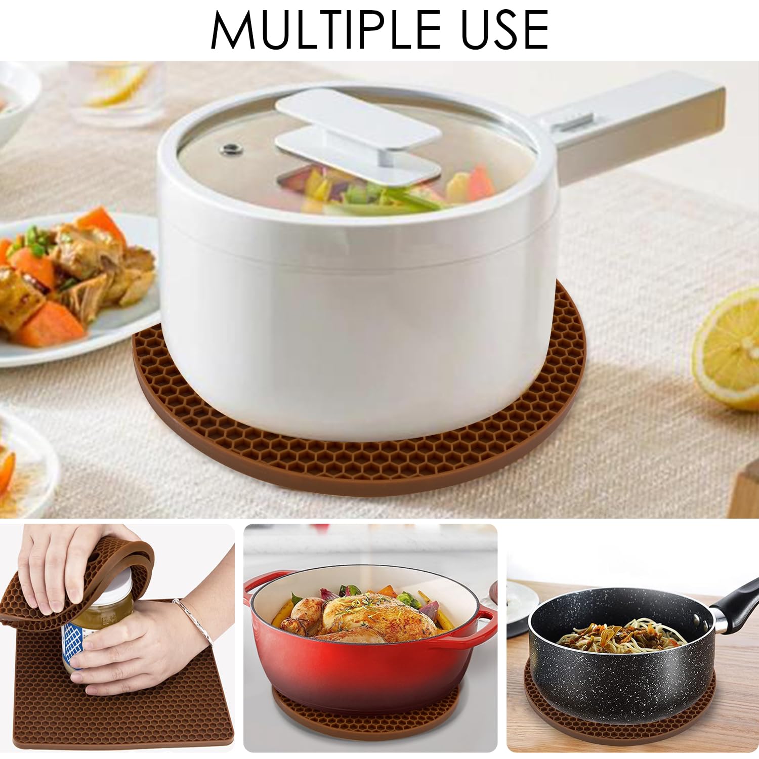 4 Pack Silicone Trivet Mats, Silicone Mat Heat Resistant Silicone Hot Pot Holders Hot Pads For Kitchen Countertop, Non-Slip Brow