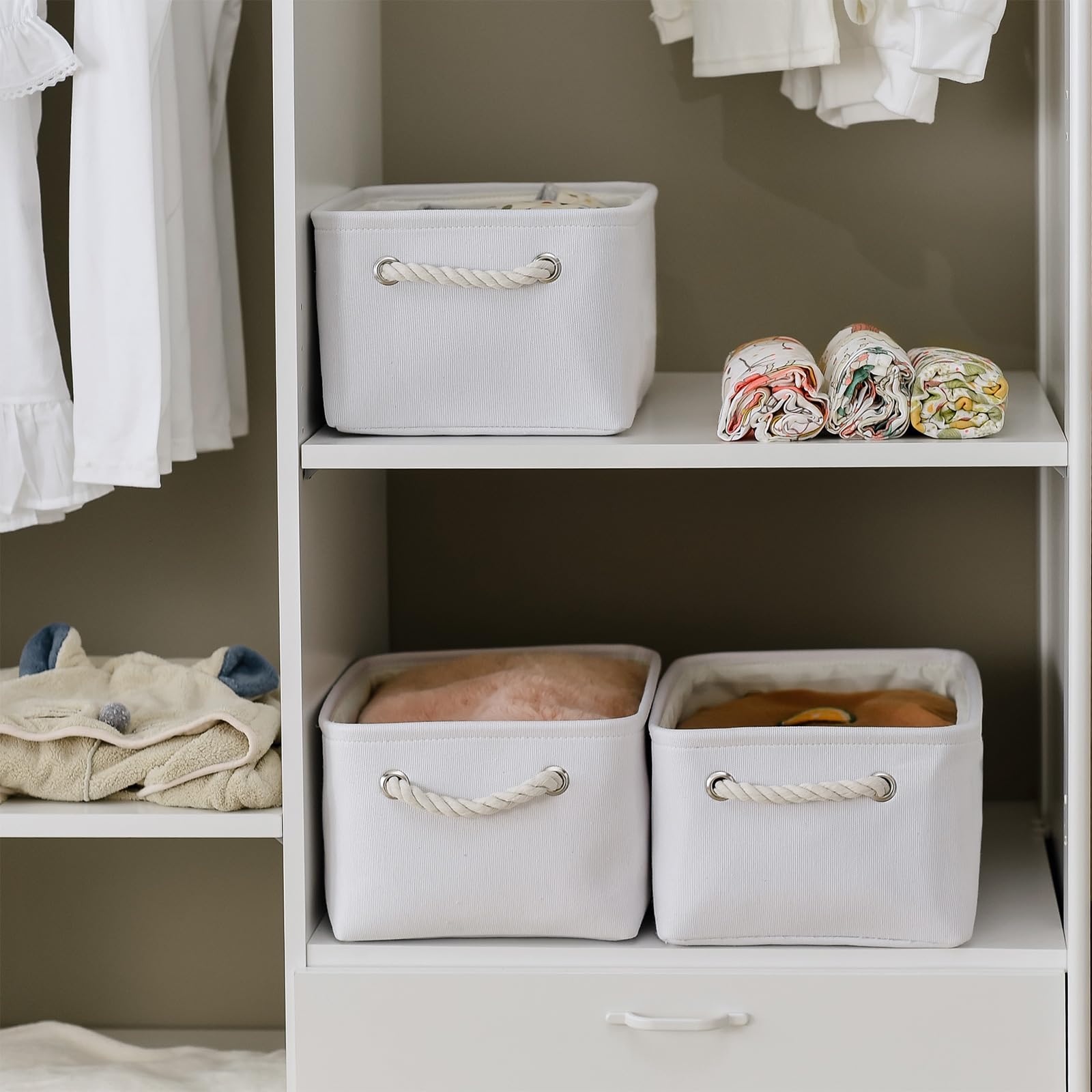 Thewarmhome Storage Bins For Shelves - Medium 3Pack 13.8L*9.8W*6.7H Inch Fabric Storage Cubes Canves Storage Basket For Organizi