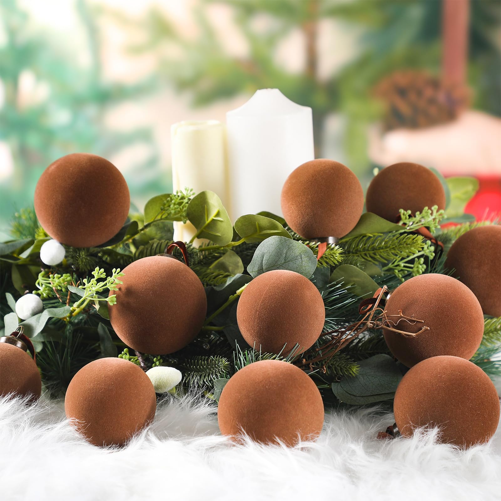 Foilswirl 18 Pcs Velvet Christmas Balls Bulk 3.15, 2.76, 2.36 Inch, Flocked Xmas Tree Ball Ornaments Plastic Velvet Christmas Or