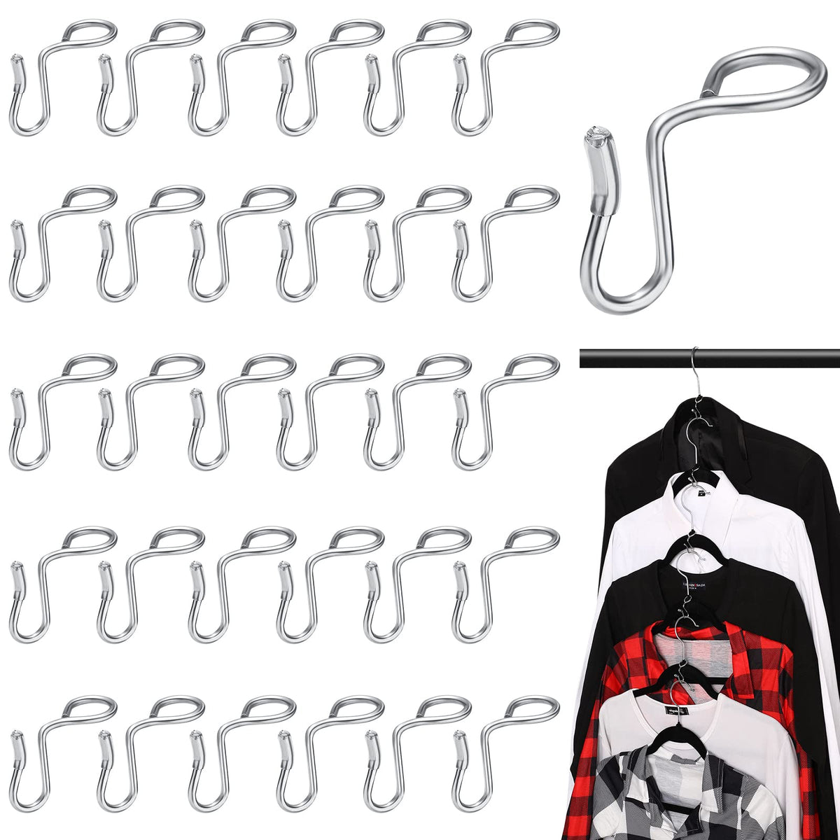 50 Pieces Clothes Hanger Connector Hooks, Metal Hanger Extender Hooks Hanger Hooks For Velvet Hangers Plastic Wooden Closet Spac