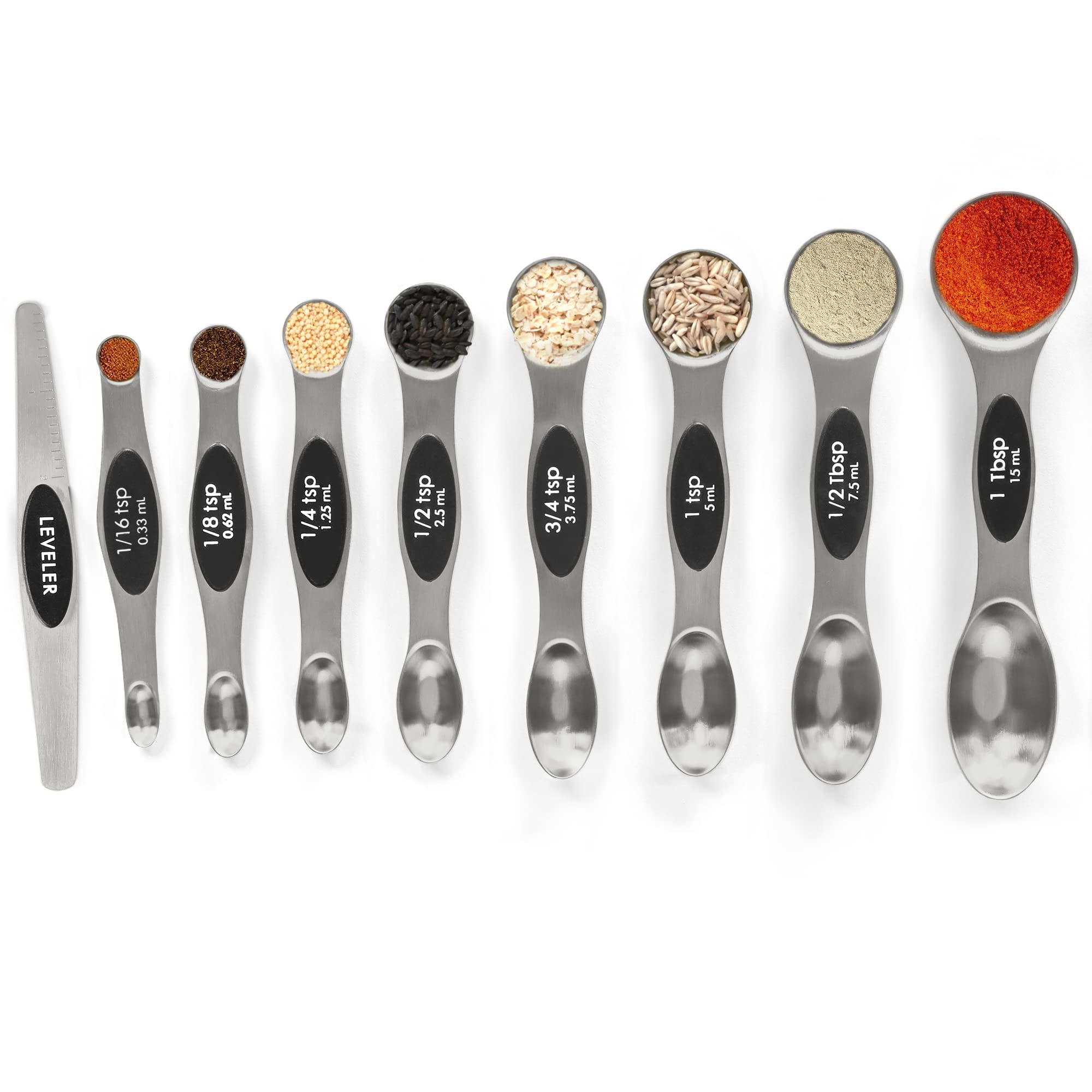 Magnetic Measuring Spoons Set Stainless Steel With Leveler-9Pcs Stackable Metal Tablespoon Measure Spoon For Baking-Measuring Cu