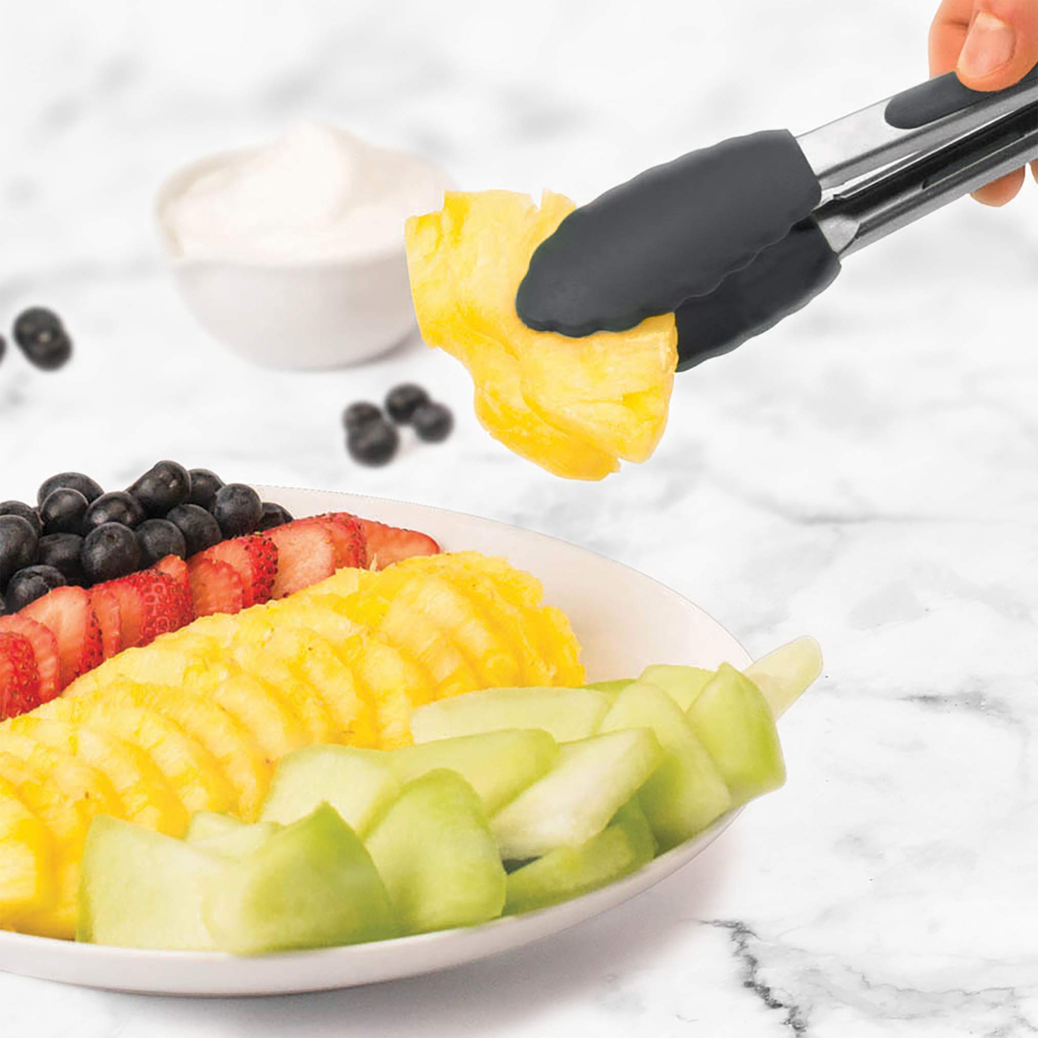 Tovolo Stainless Steel Handled Turner Wide Silicone, Mini Tongs, Charcoal