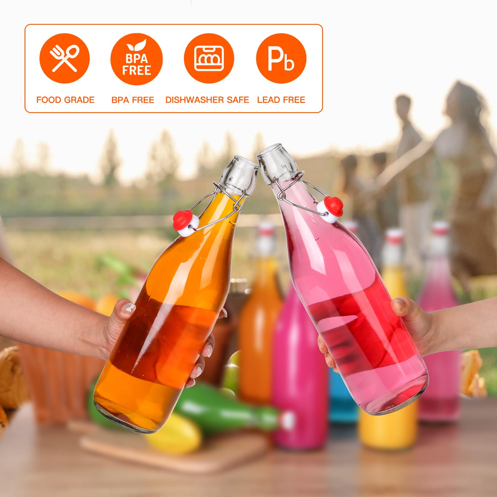Flip Top Glass Bottle 32Oz 6Pack, Swing Top Glass Bottles With Airtight Flip Lids For Vanilla Extract Bottles/Home Brewing/Bever
