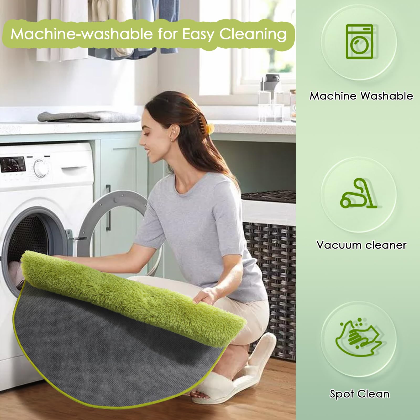 Amdrebio Grass Green Round Area Rug 7Ft for Living Room Bedroom Decor Aesthetic, Large Fluffy Shaggy Fuzzy Circle Rugs for Baby