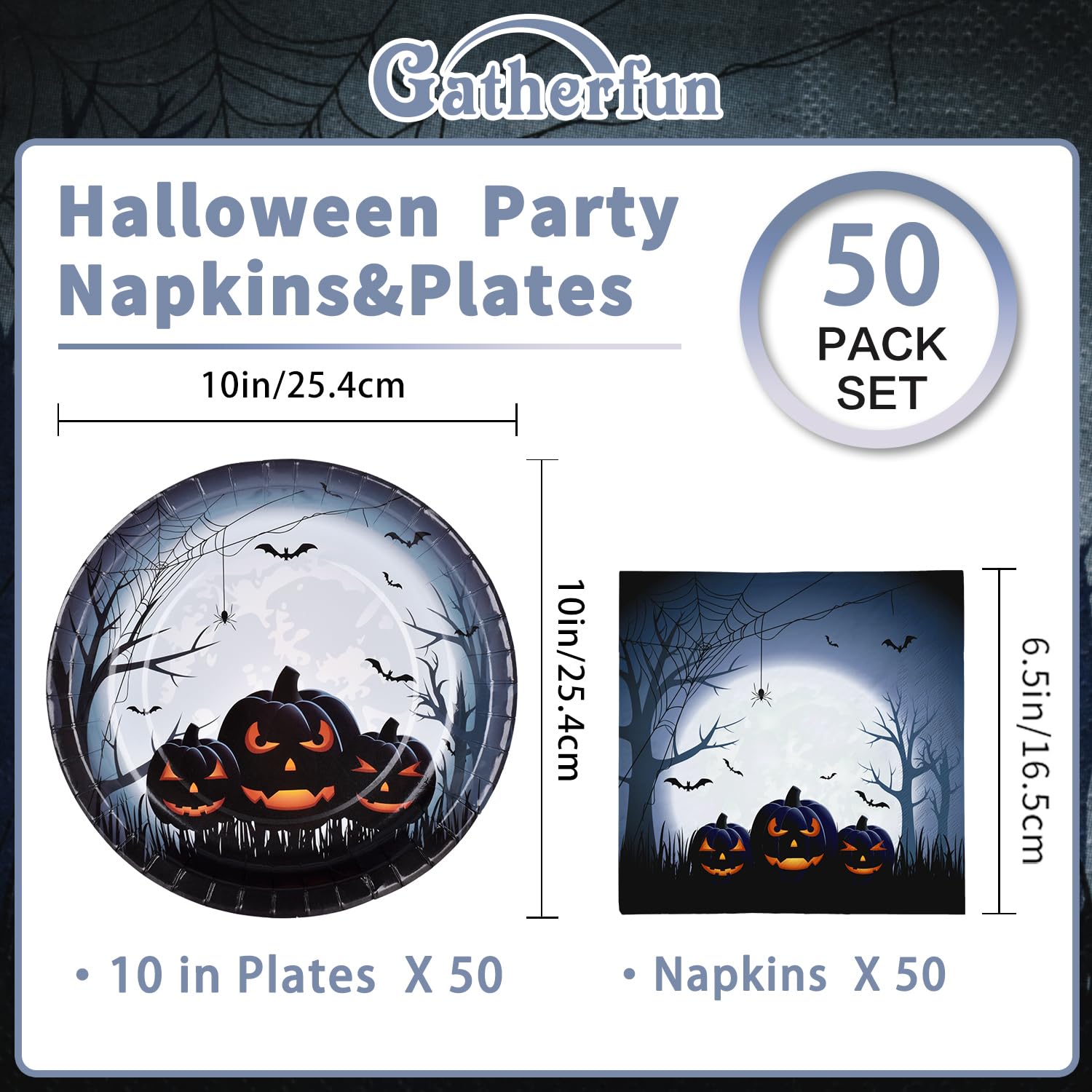 Gatherfun Halloween Party Supplies Anger Black Pumpkin Disposable 10 Inch Big Paper Plates And Paper Napkins For Spooky Hallowee