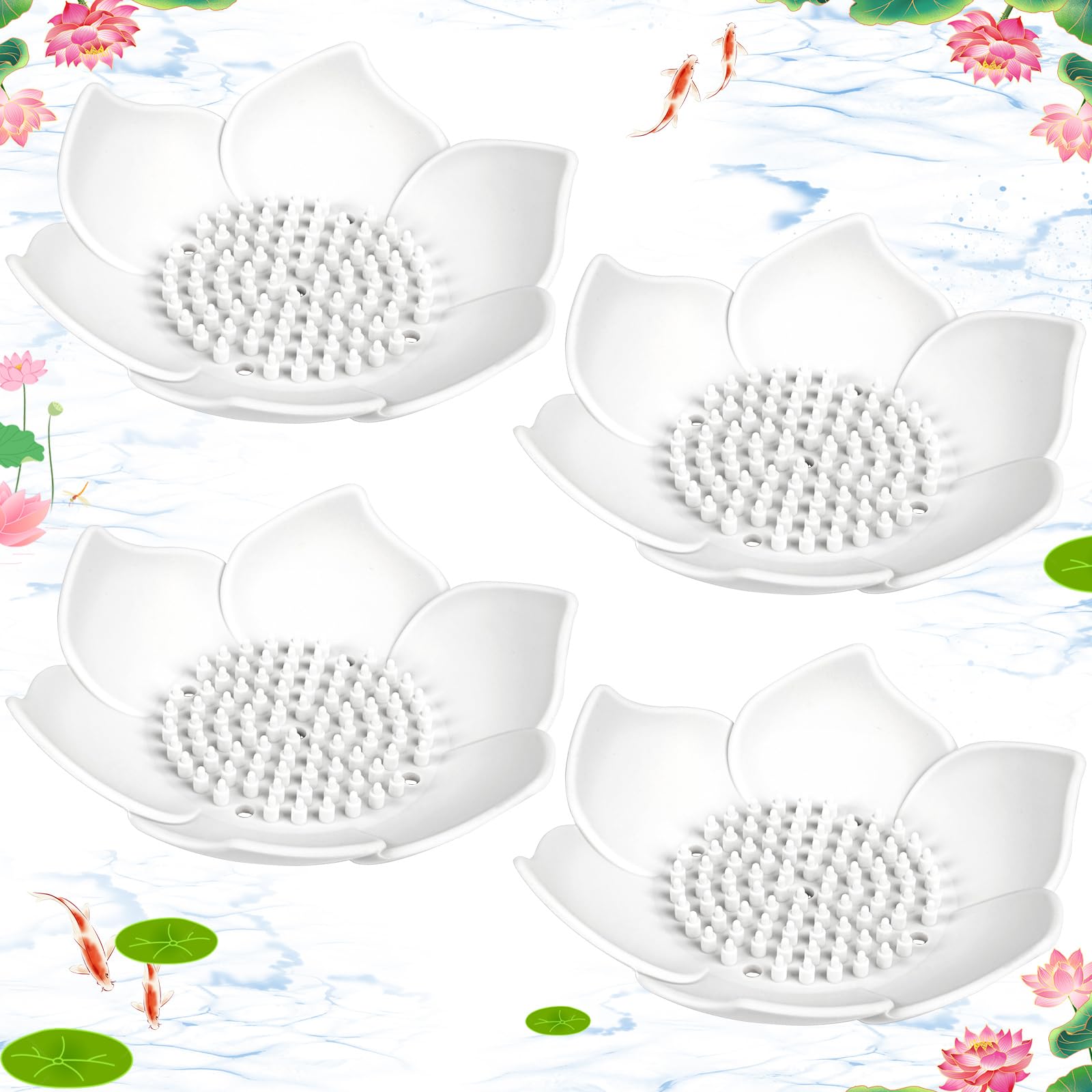 Lotus Shower Steamer Tray, Silicone Soap Dish, 4 Pack Lotus Flower Shape Shower Steamer Tray Small Self Draining Bar Soap Holder