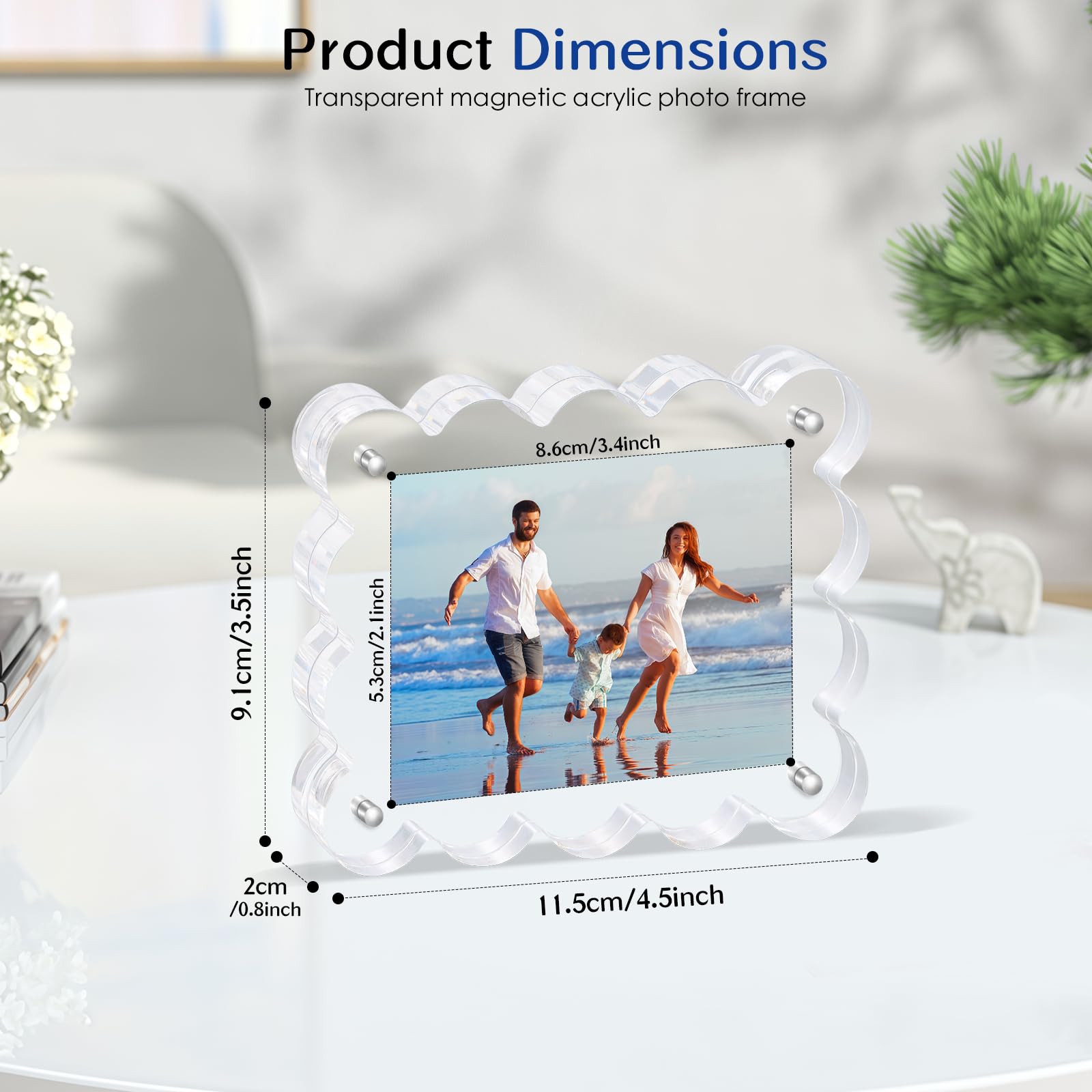 Novacrylion 6Pack Magnetic Acrylic Picture Frames 2  3 Inch - Scalloped Glass Frame with 10+10mm Thick Block, Double Sided Clear